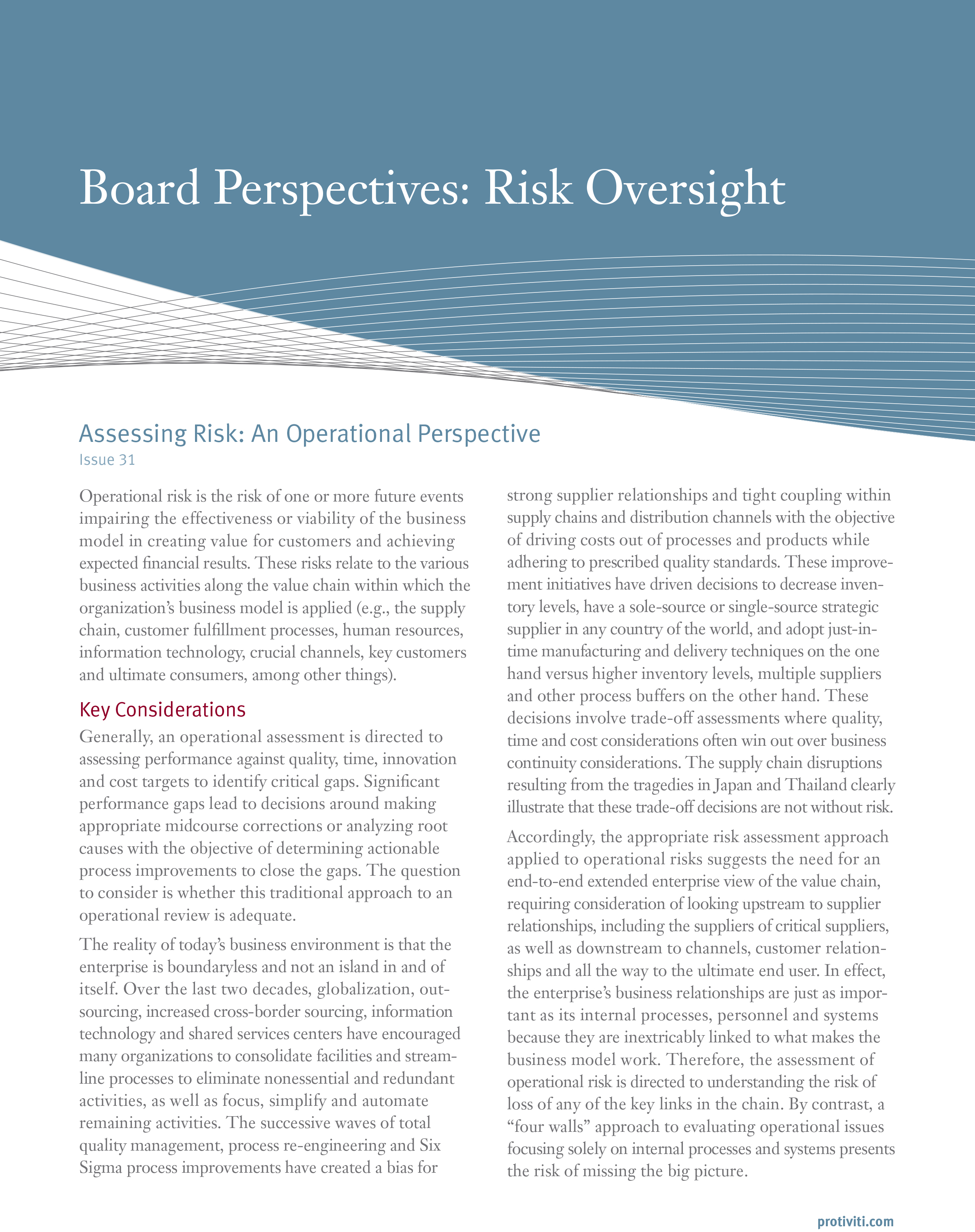 Screenshot of the first page of Assessing Risk-An Operational Perspective.