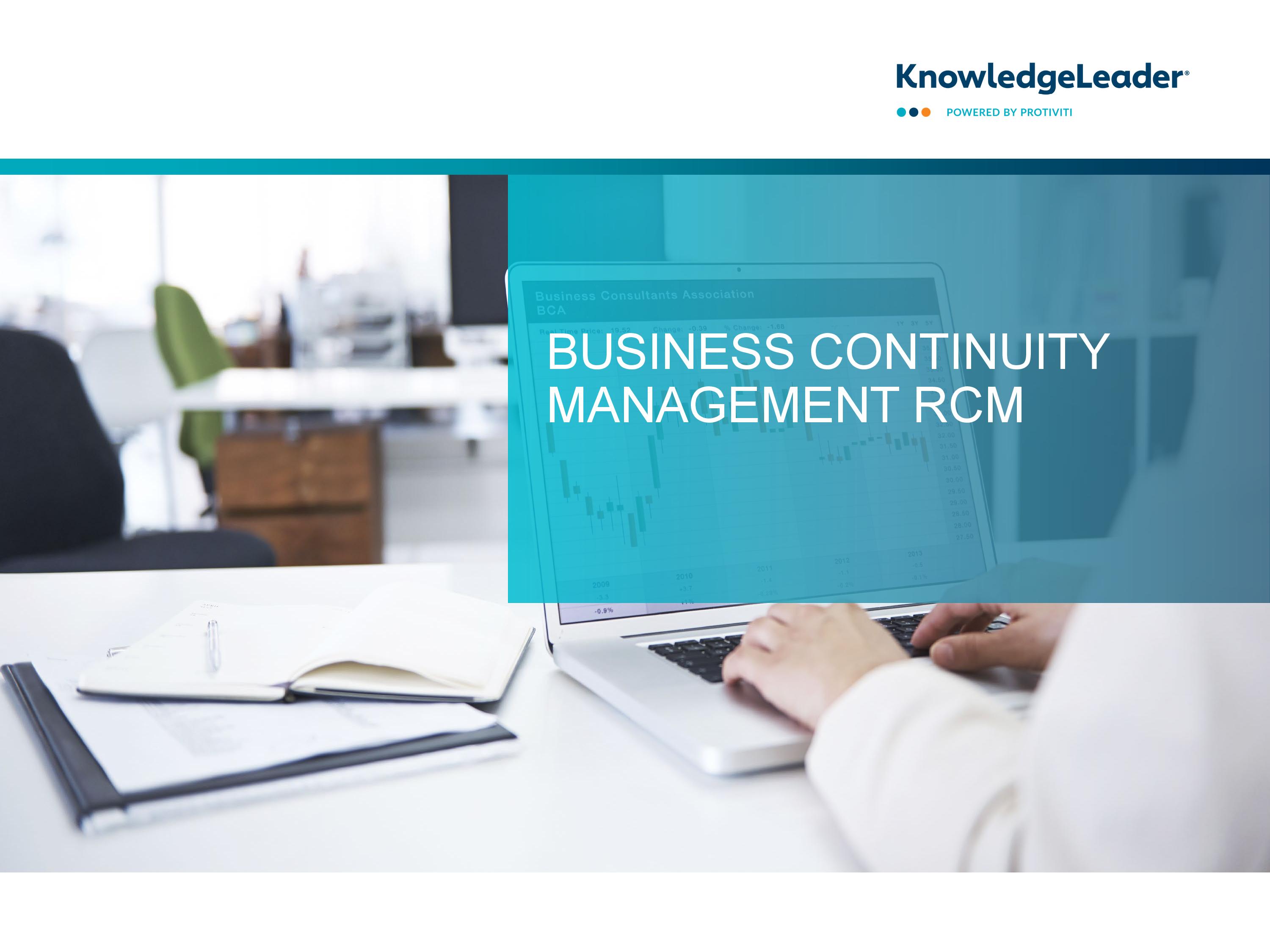 screenshot of the first page of Business Continuity Management RCM
