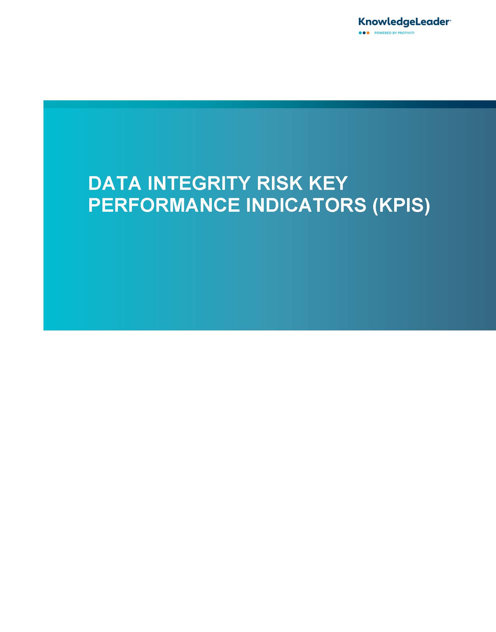 Screenshot of the first page of Data Integrity Risk Key Performance Indicators (KPIs)