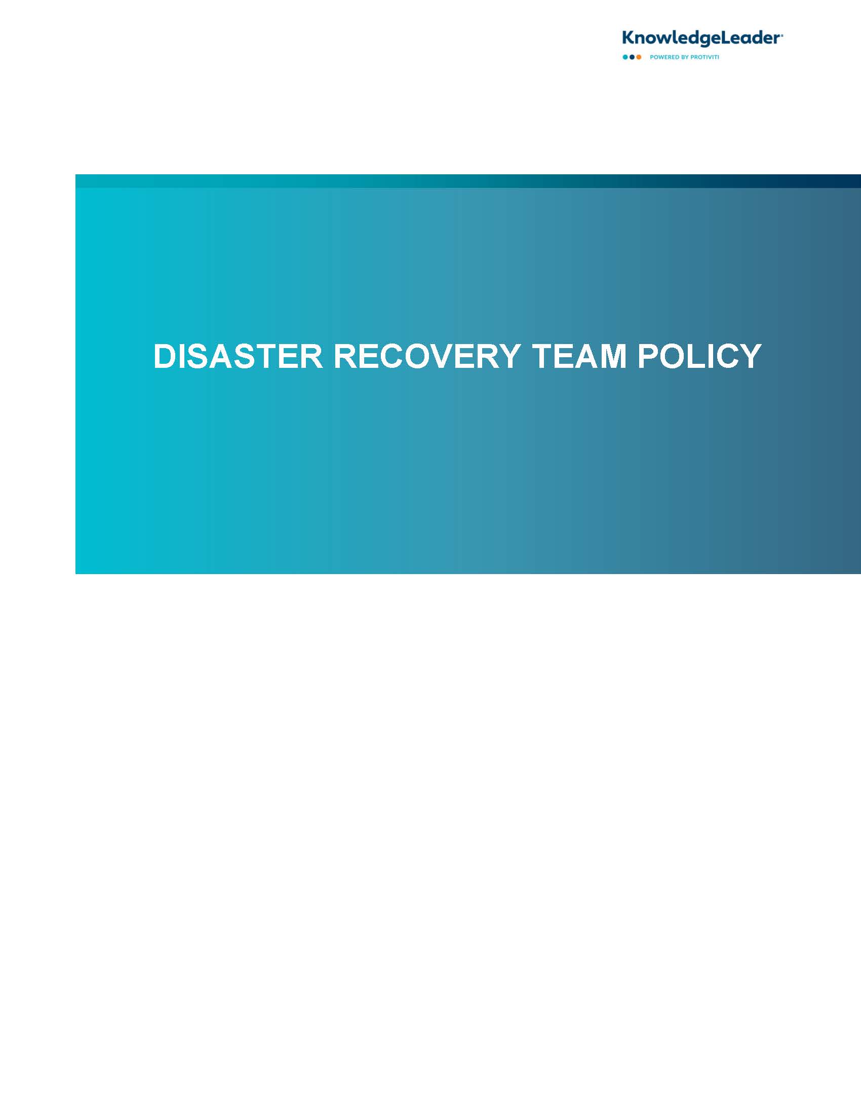 Screenshot of the first page of Disaster Recovery Team Policy