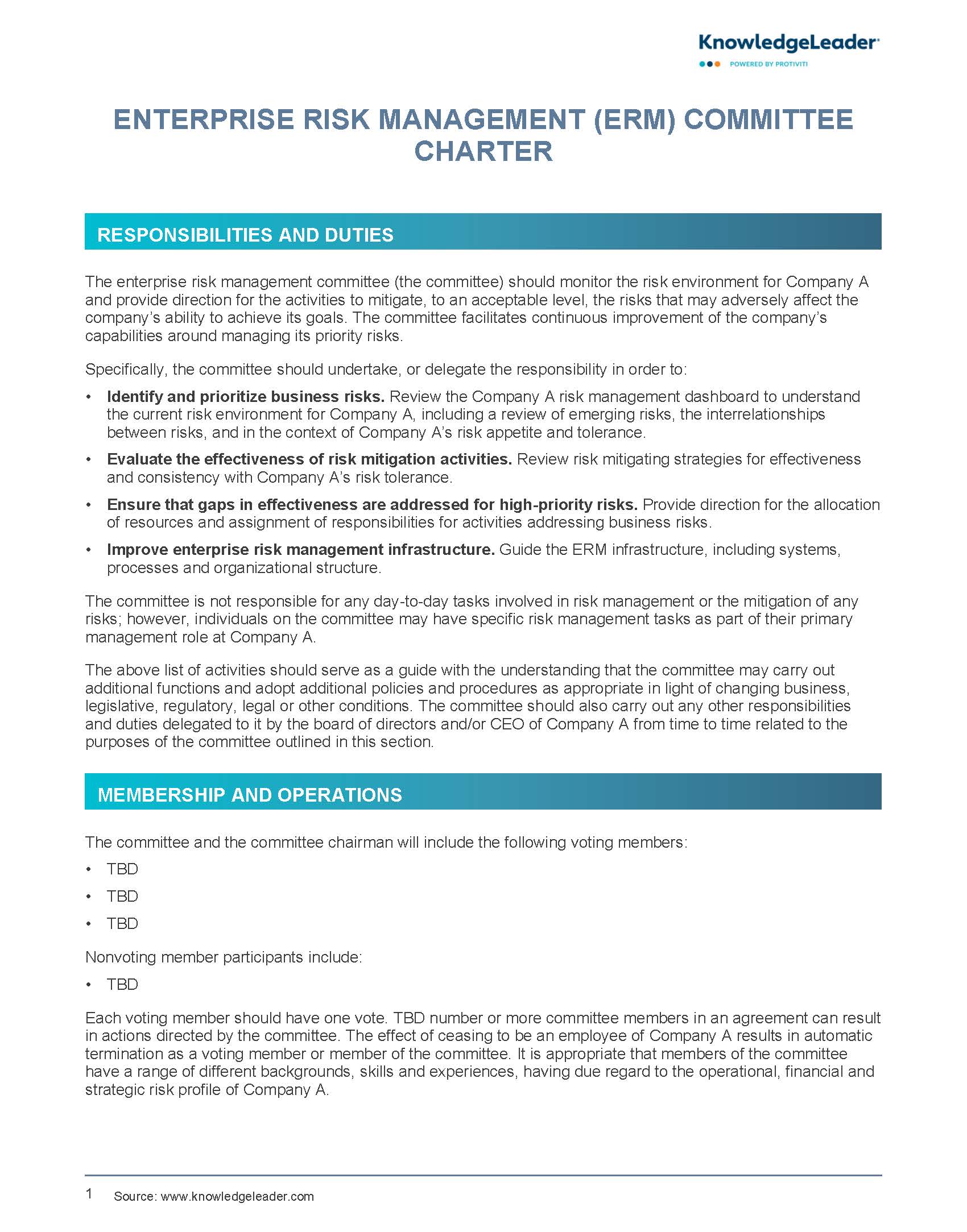 Enterprise Risk Management (ERM) Committee Charter