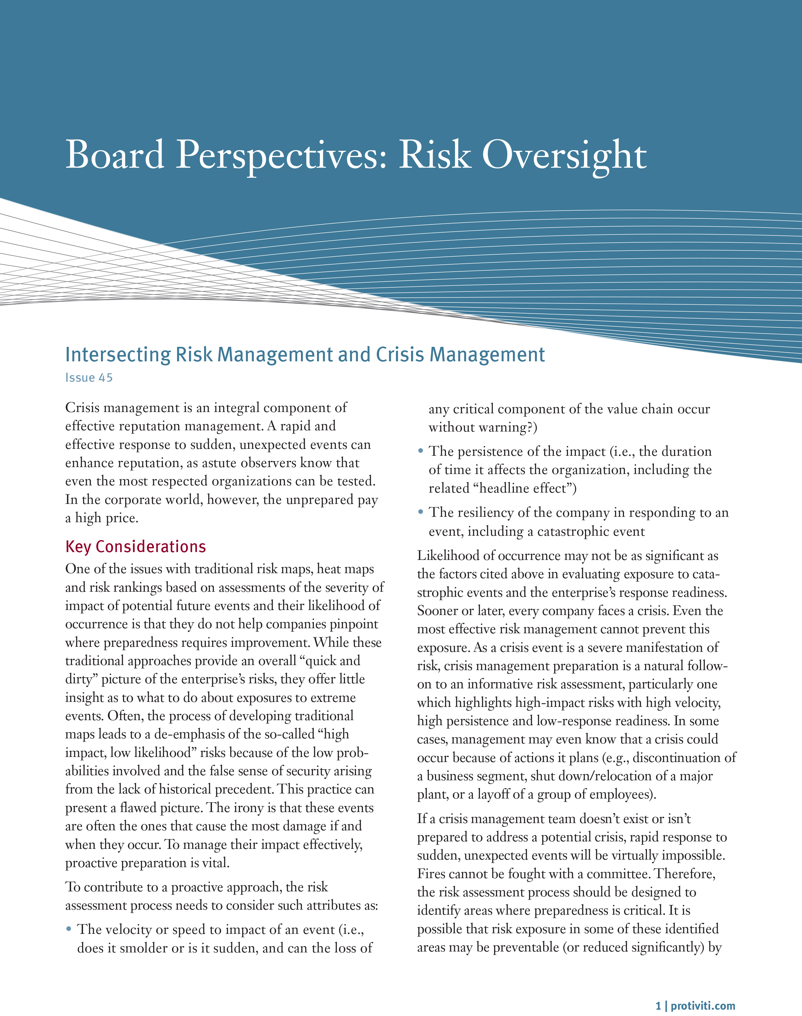 Screenshot of the first page of Intersecting Risk Management and Crisis Management