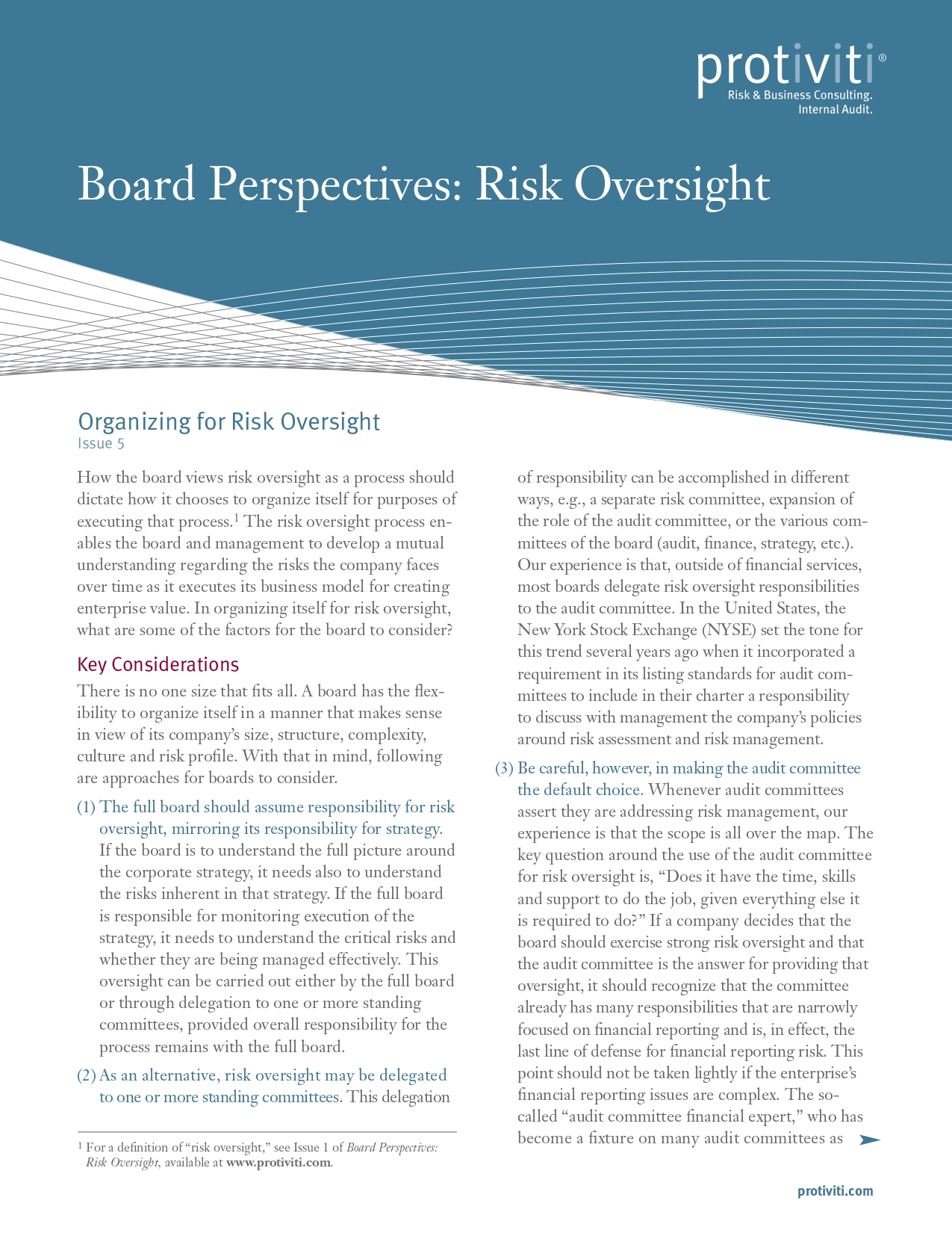 Screenshot of the first page of Organizing for Risk Oversight