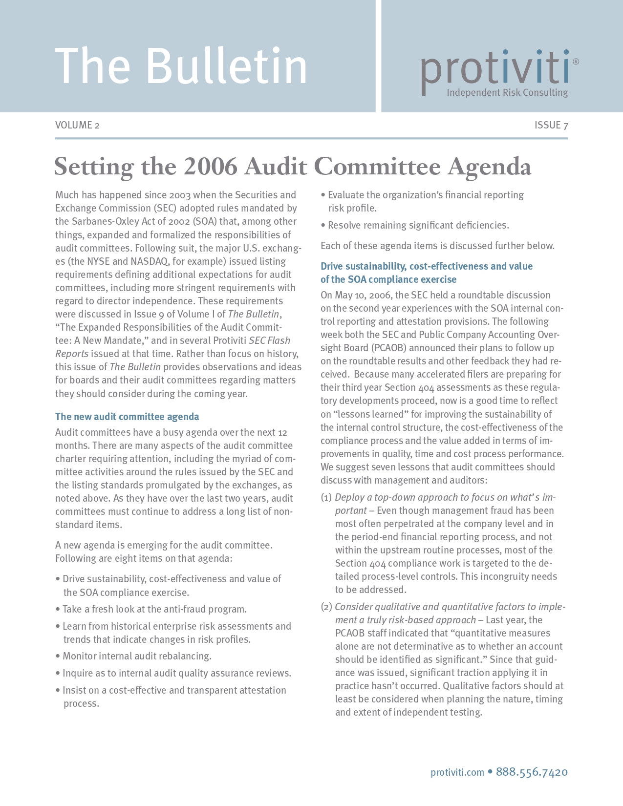 Screenshot of the first page of Setting the 2006 Audit Committee Agenda