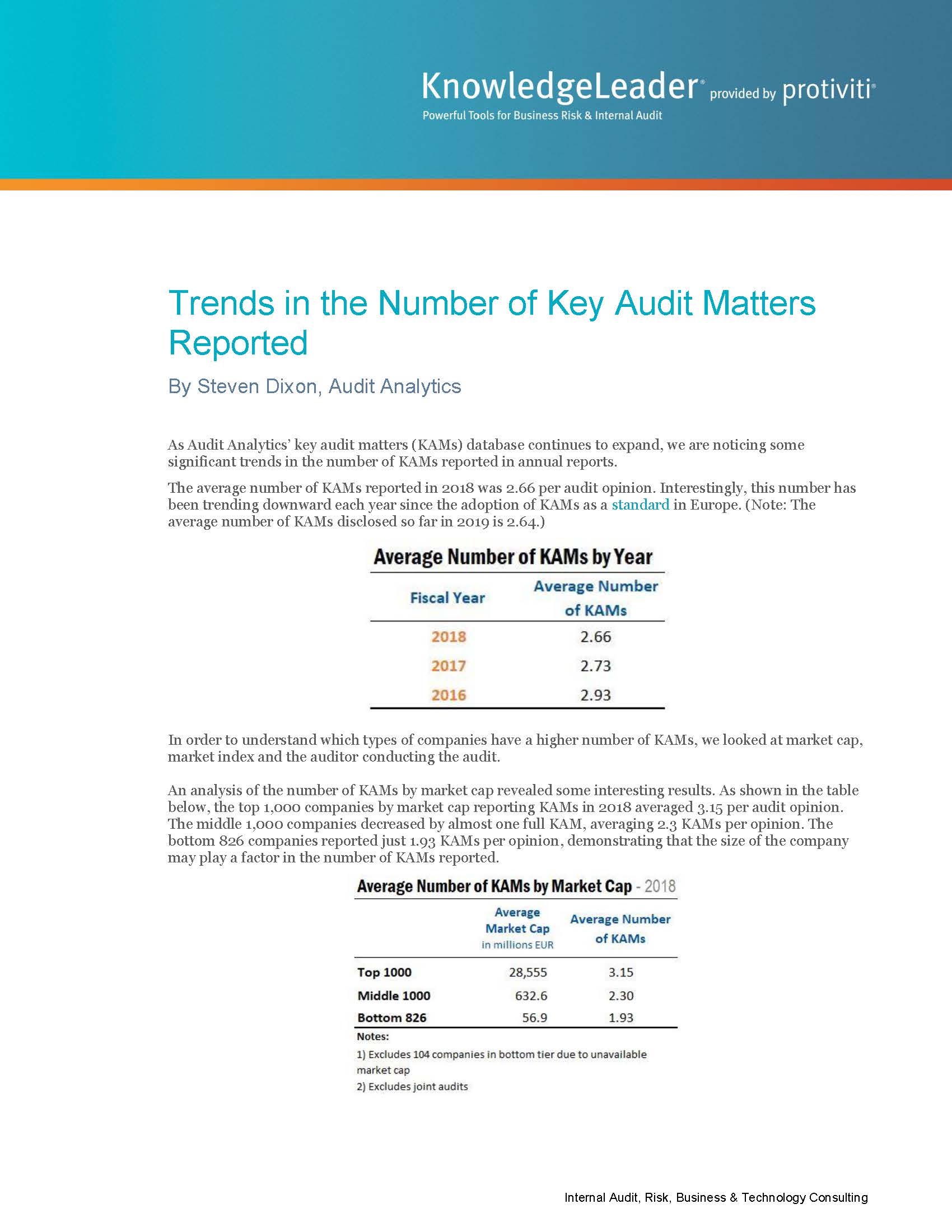 Screenshot of the first page of Trends in the Number of Key Audit Matters Reported