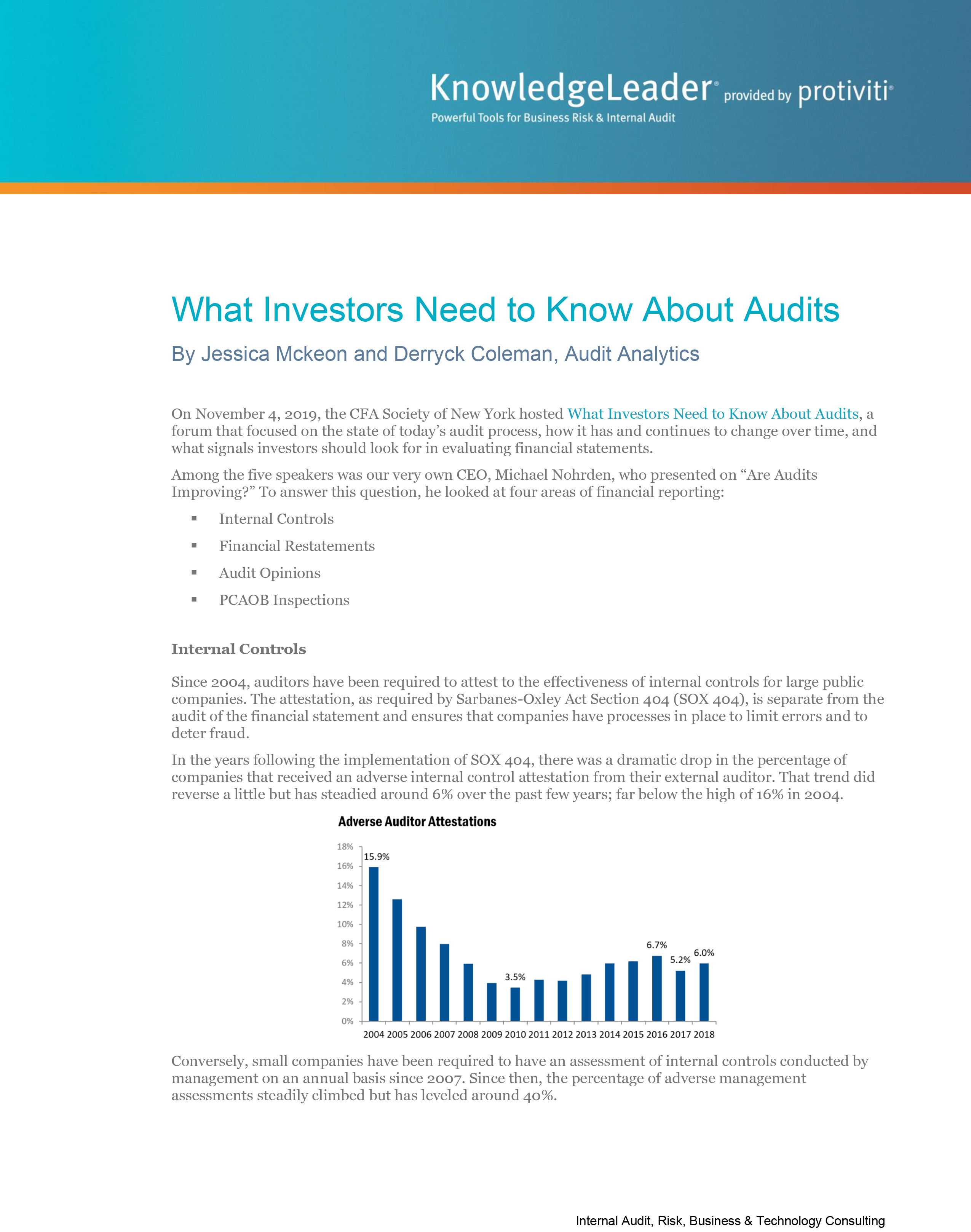 Screenshot of the first page of What Investors Need to Know About Audits