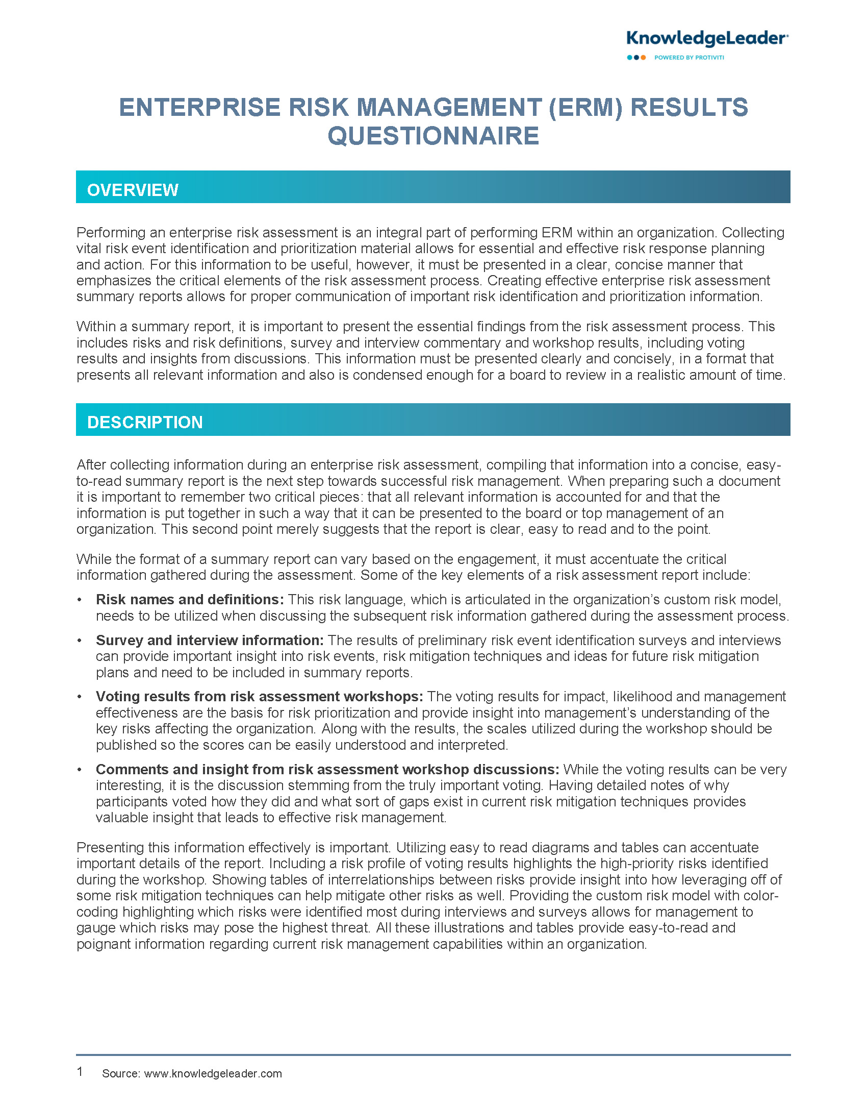 Enterprise Risk Management (ERM) Results Questionnaire