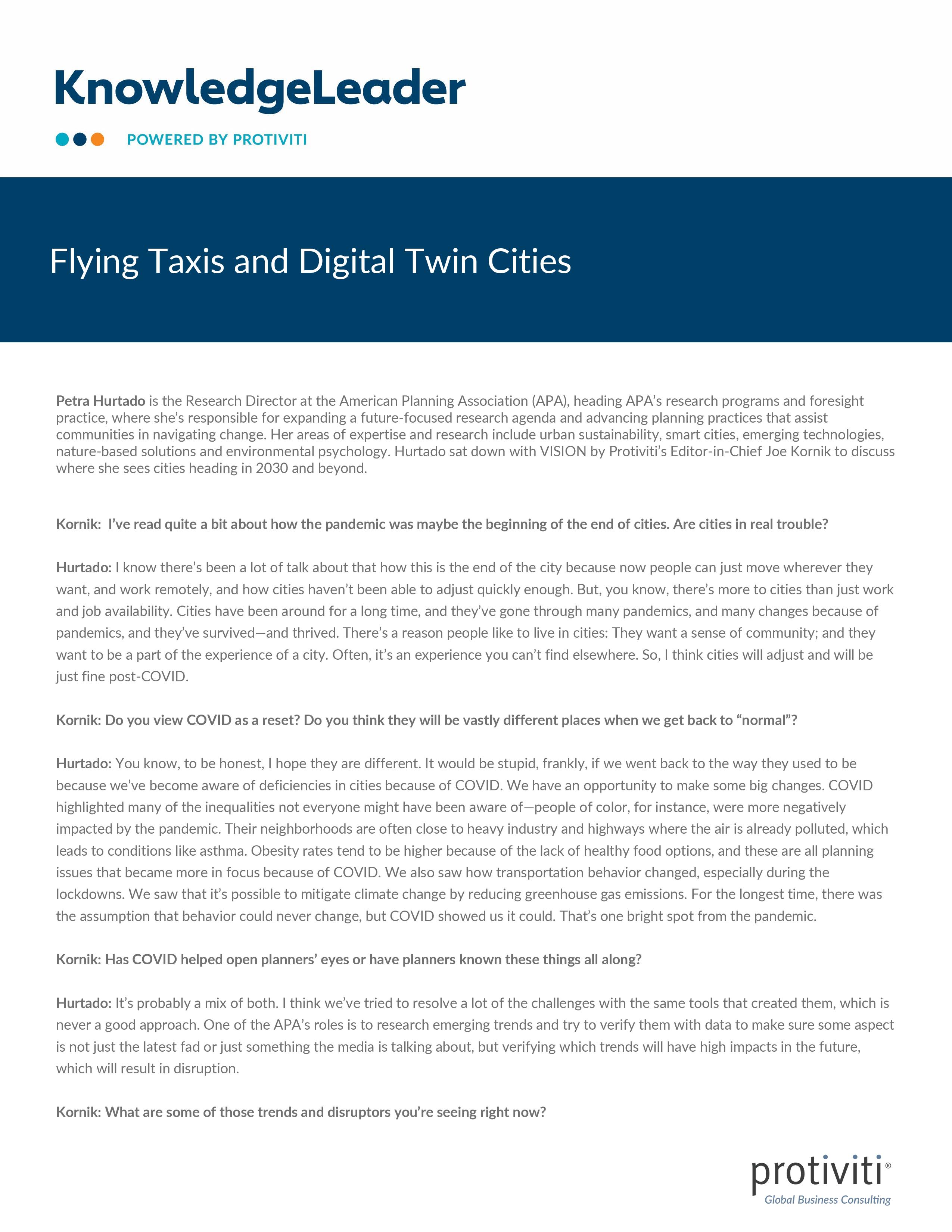 screenshot of the first page of Flying Taxis and Digital Twin Cities