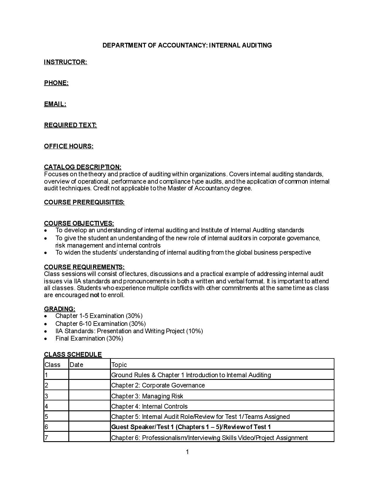 Screenshot of first page of Sample Syllabus_Department of Accountancy - Internal Auditing