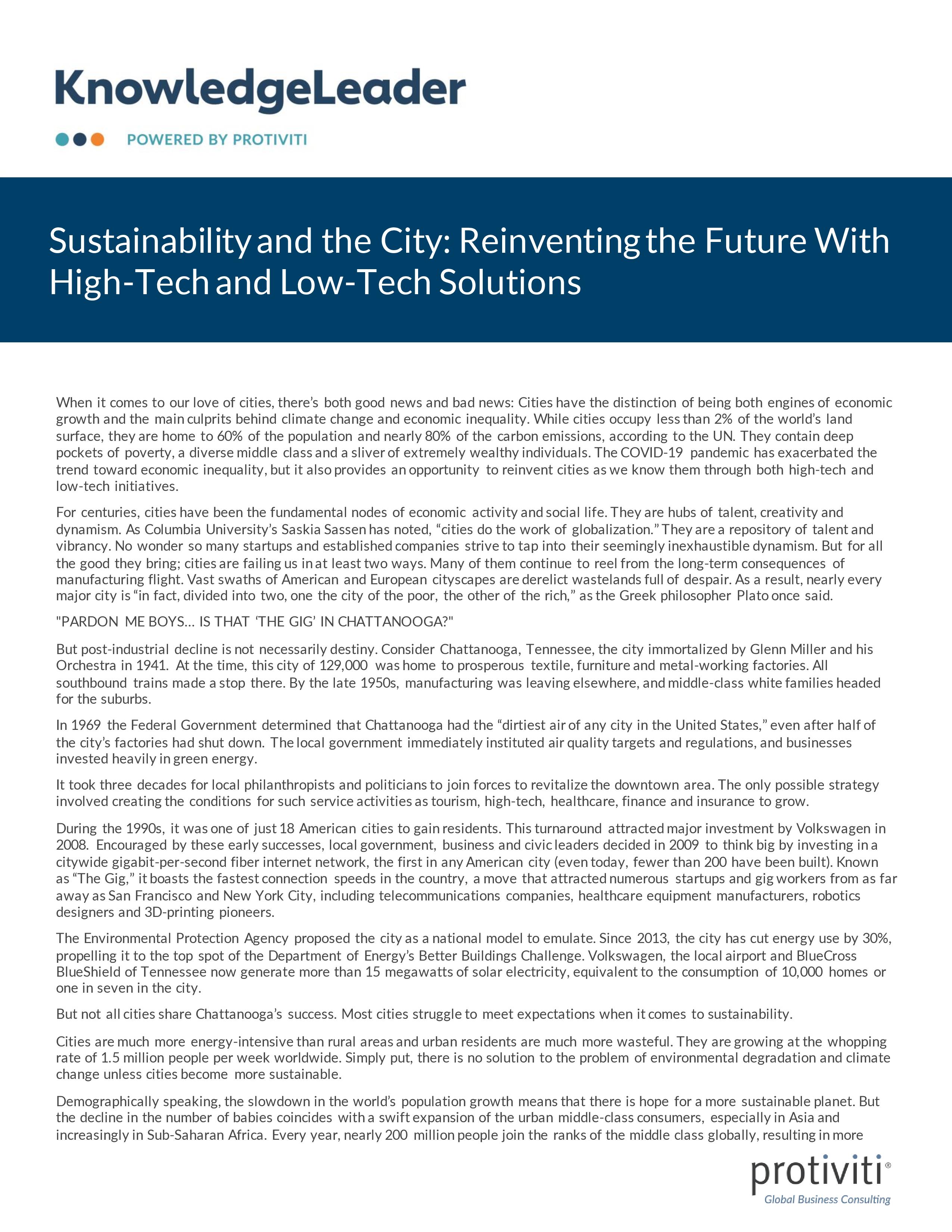 Screenshot of the first page of Sustainability and the City Reinventing the Future With High-Tech and Low-Tech Solutions