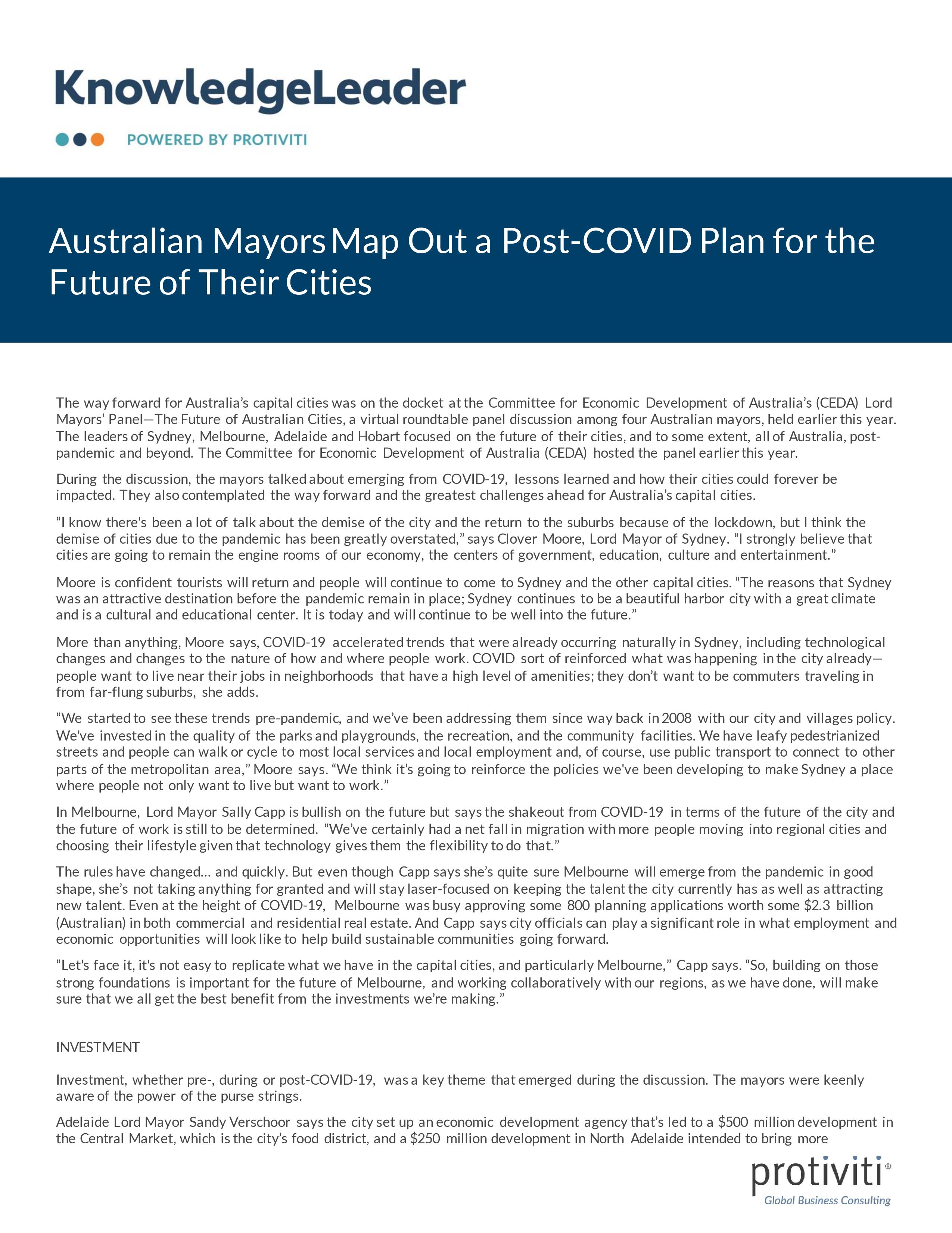 Screenshot of the first page of Australian Mayors Map Out a Post-COVID Plan for the Future of Their Cities