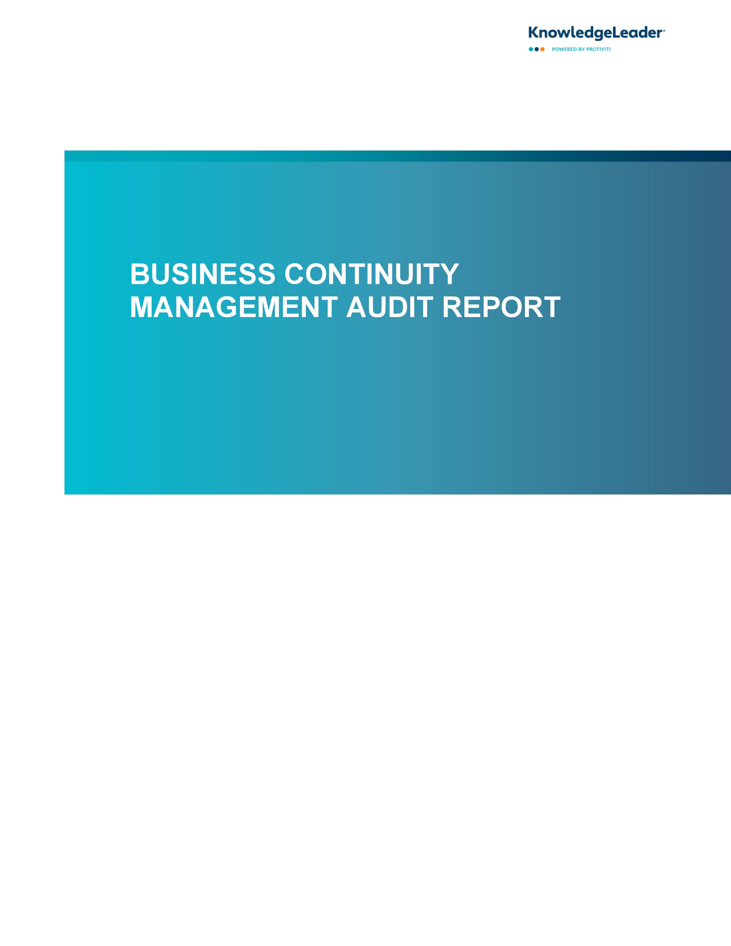 screenshot of the first page of Business Continuity Management Audit Report
