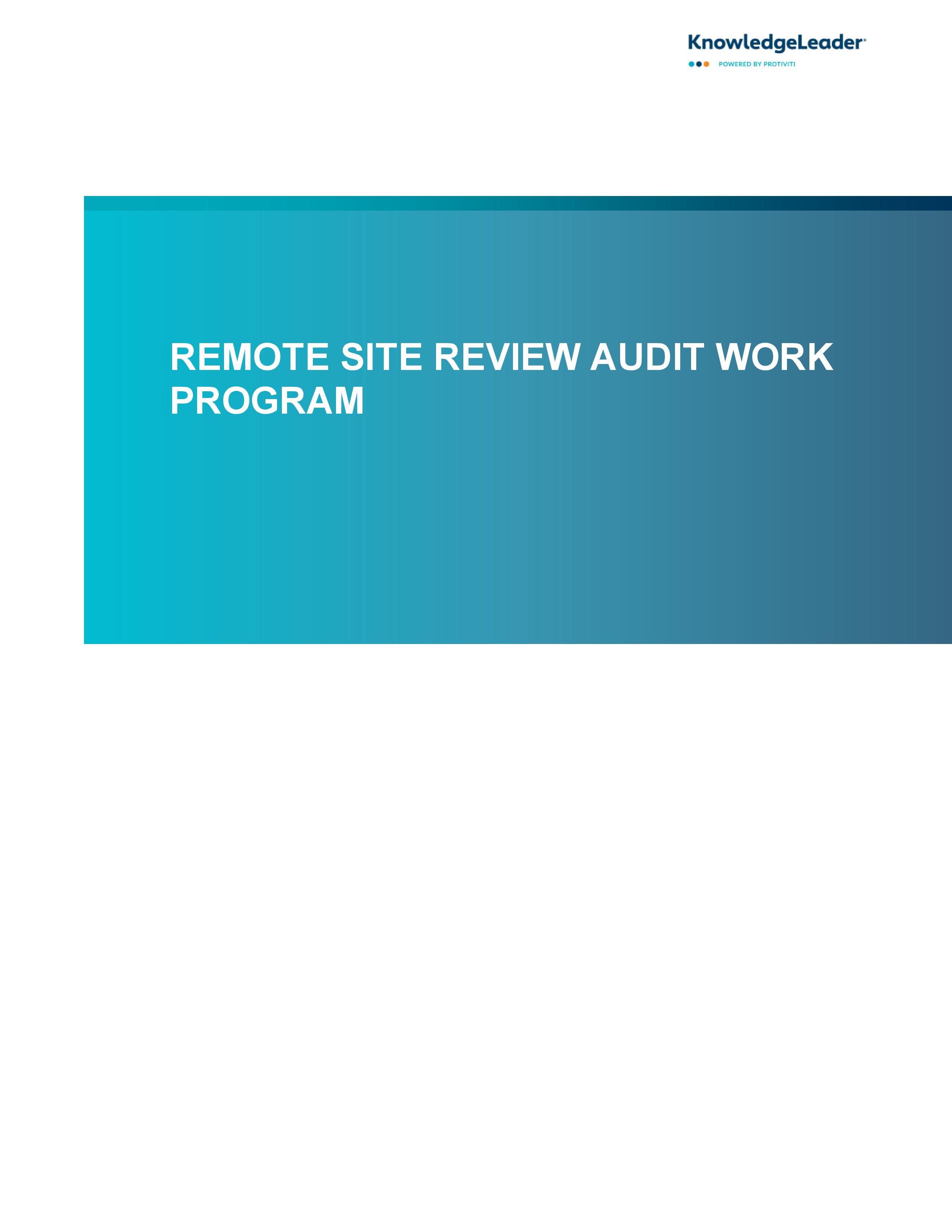 Screenshot of the first page of Remote Site Visit Audit Work Program