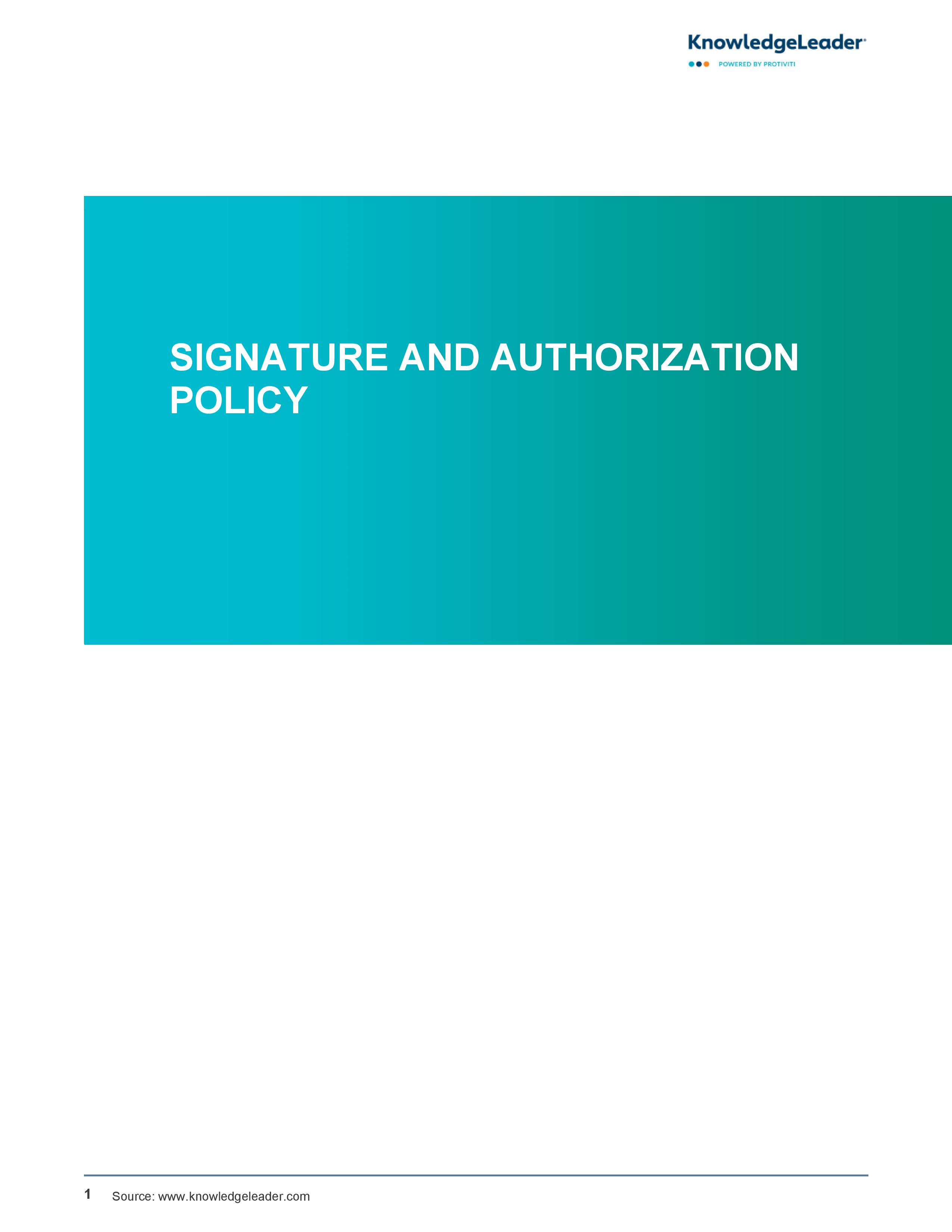 Screenshot of the first page of Signature and Authorization Policy