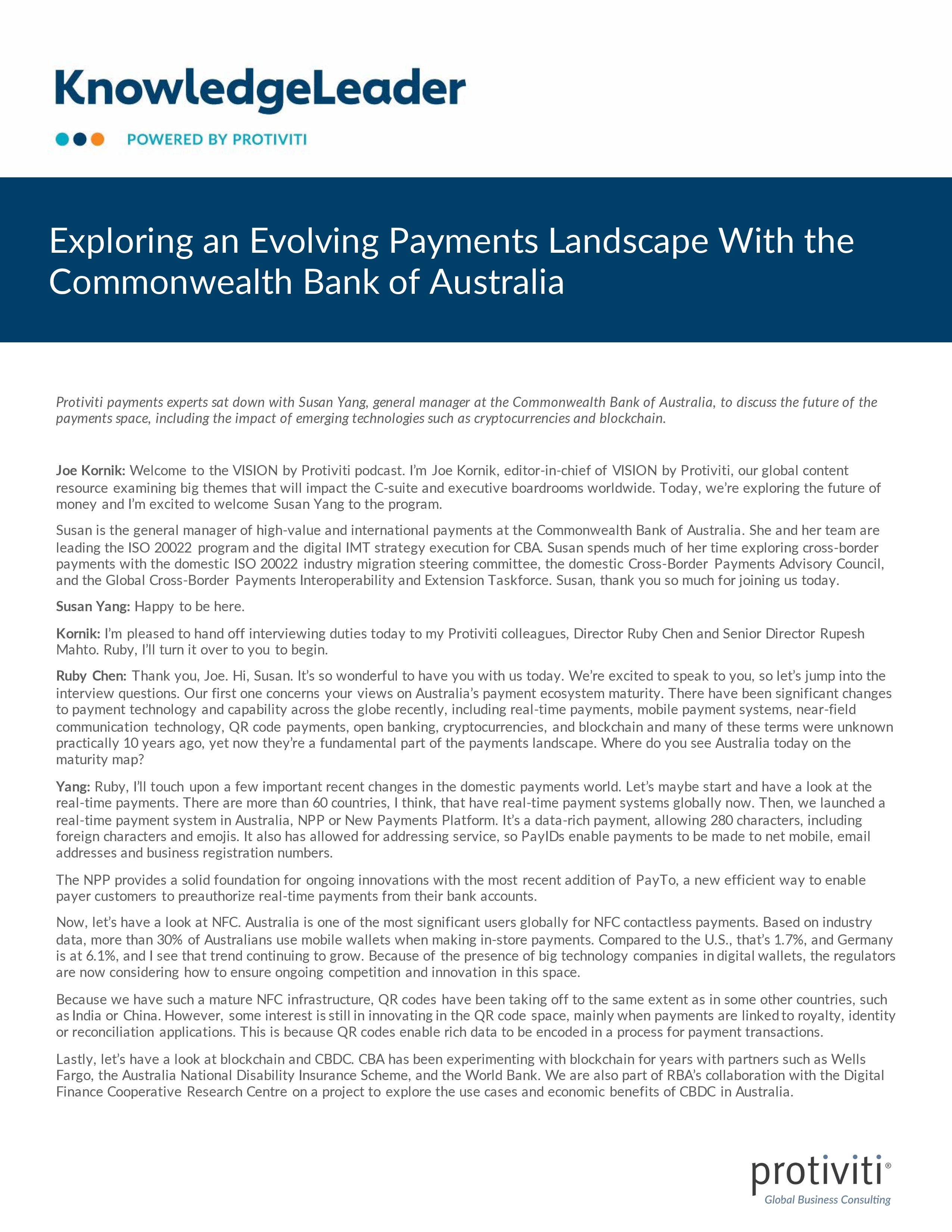 screenshot of the first page of Exploring an Evolving Payments Landscape With the Commonwealth Bank of Australia
