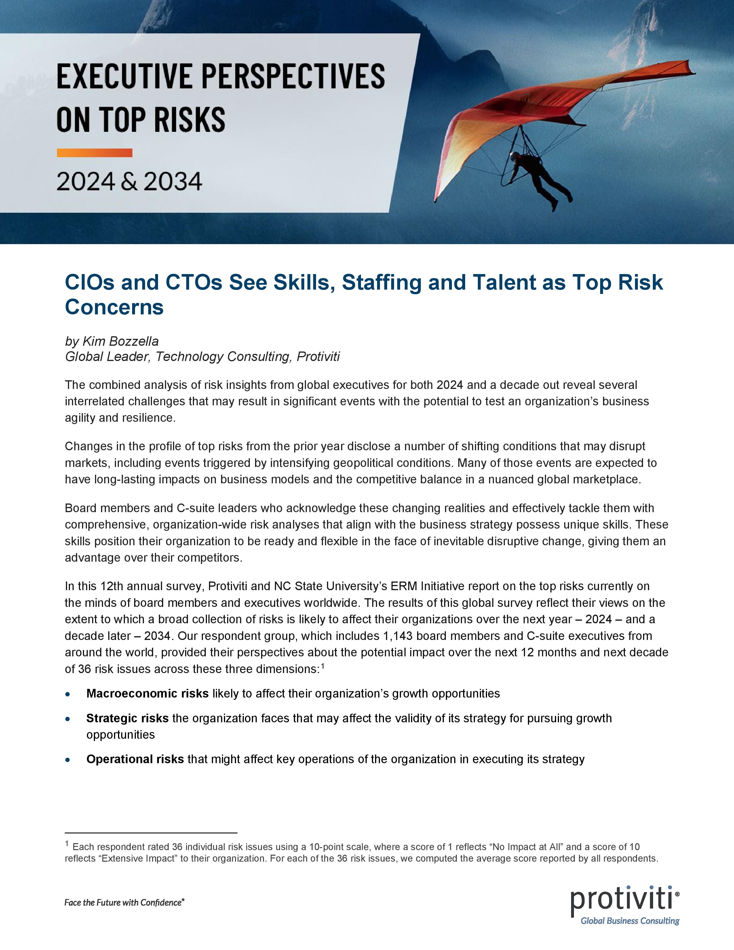 Screenshot of the first page of Executive Perspectives on Top Risks for 2024 And 2034 CIOs CTOs