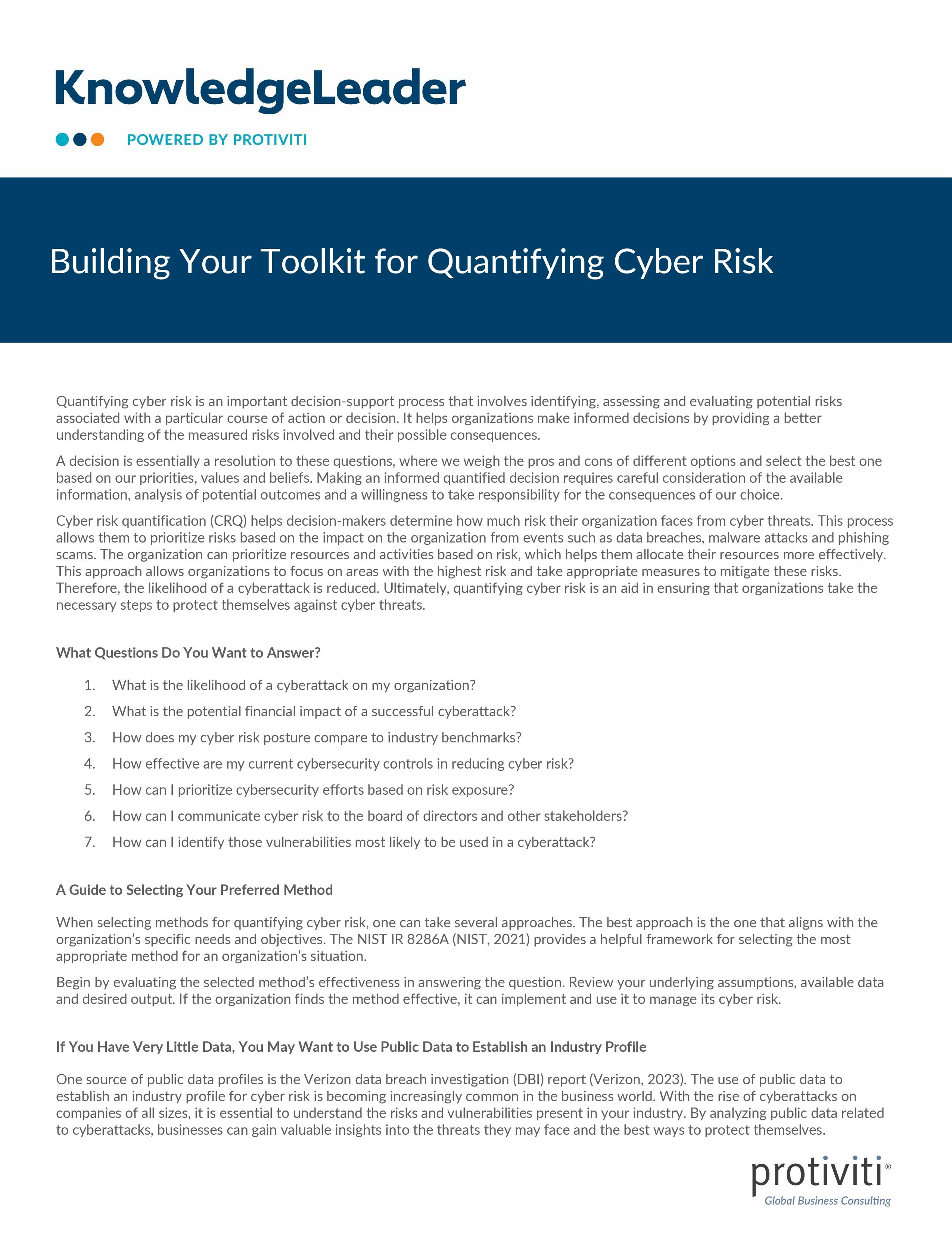 screenshot of the first page of Building Your Toolkit for Quantifying Cyber Risk
