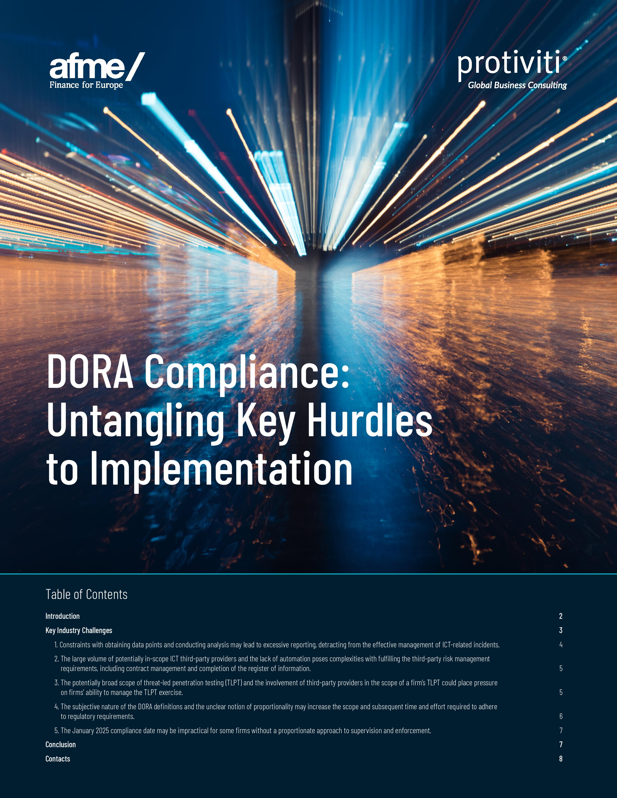 screenshot of the first page of DORA Compliance Untangling Key Hurdles to Implementation