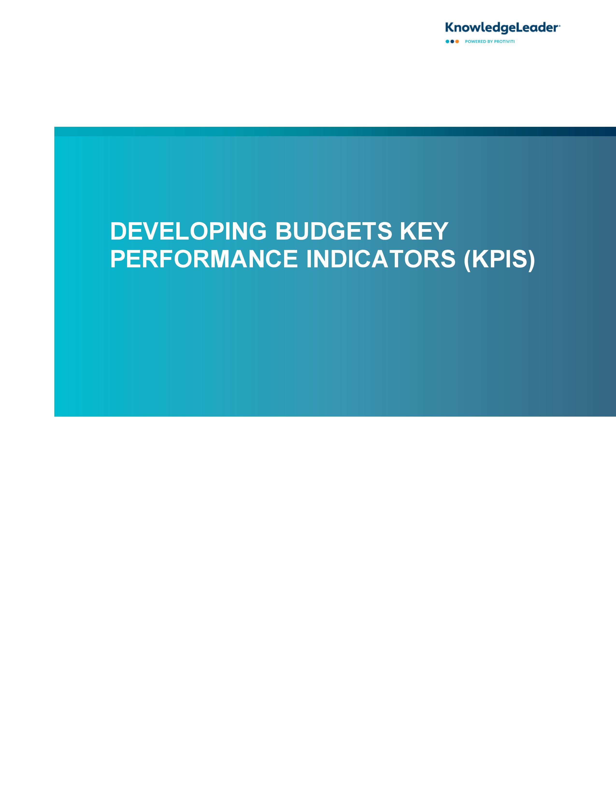 Screenshot of the first page of Developing Budgets Key Performance Indicators (KPIs)