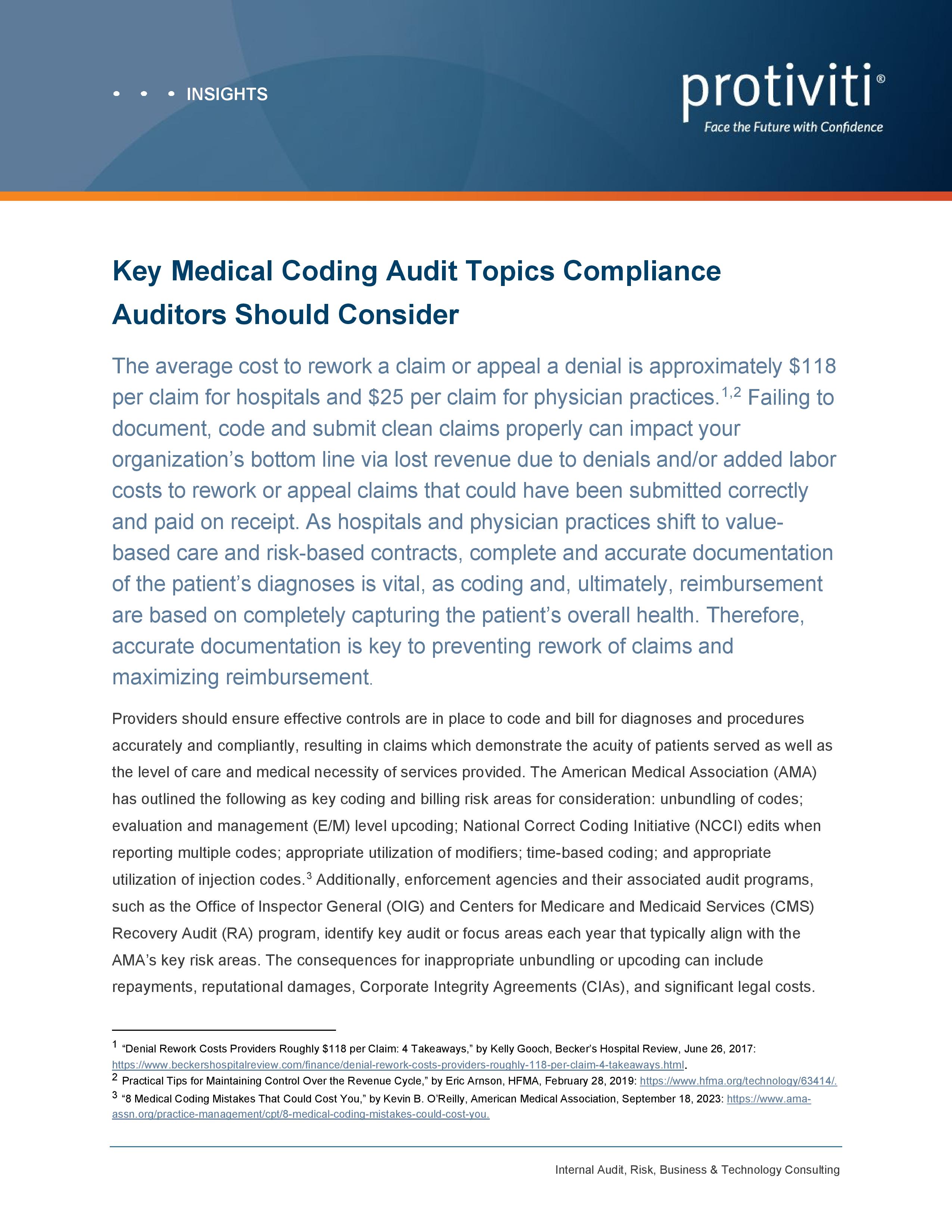 Screenshot of the first page of Key Medical Coding Audit Topics Compliance Auditors Should Consider