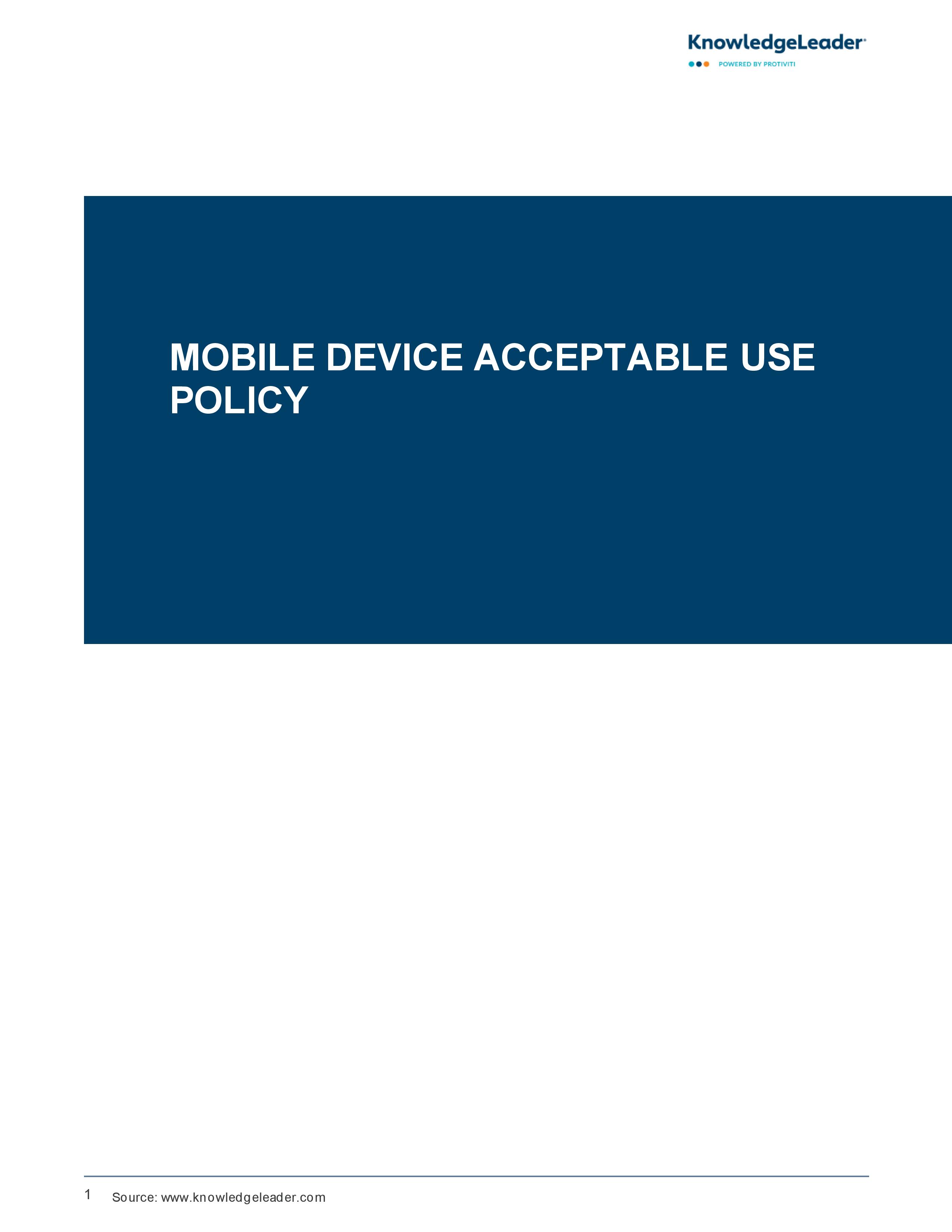 Screenshot of the first page of Mobile Device Acceptable Use Policy 