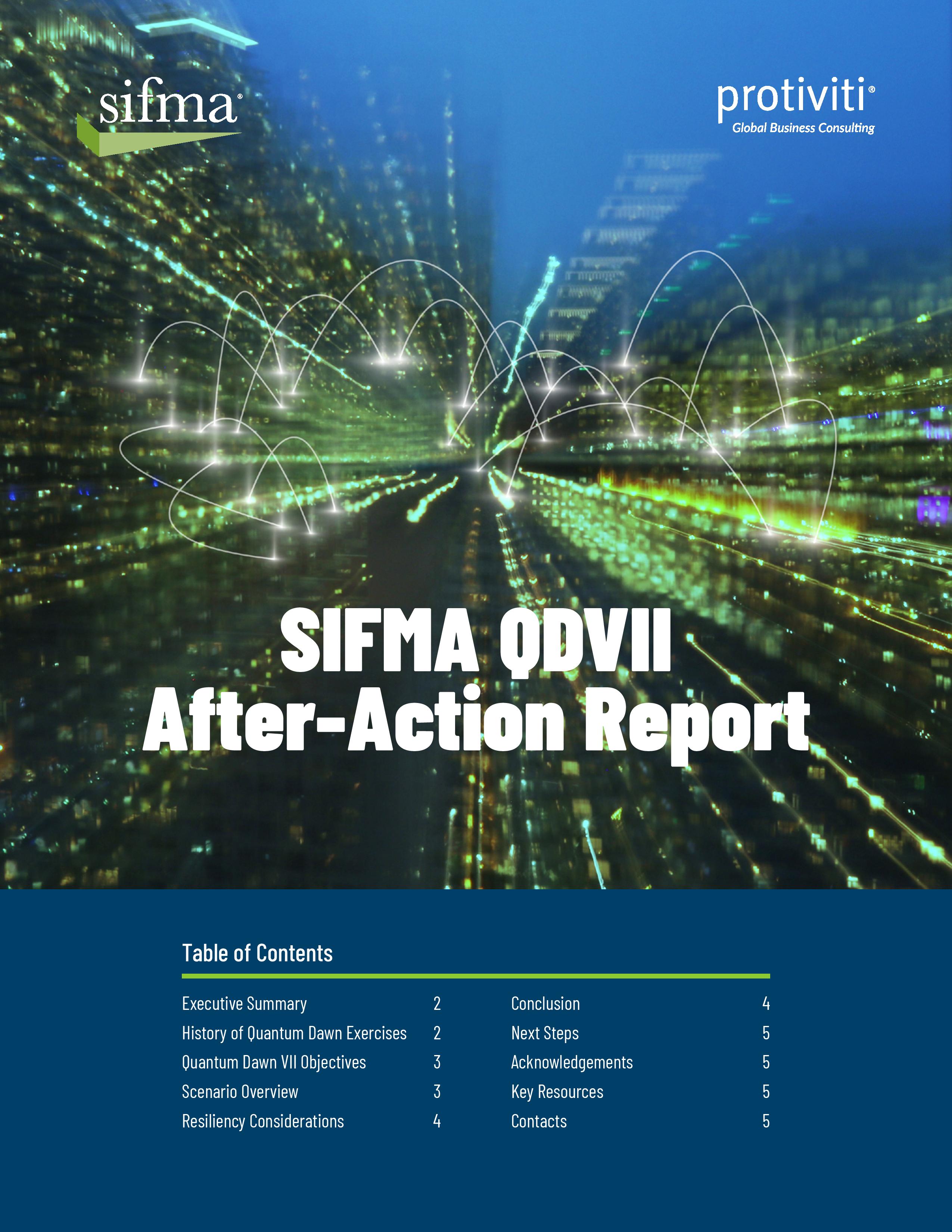 Screenshot of the first page of SIFMA’s Quantum Dawn VII After-Action Report