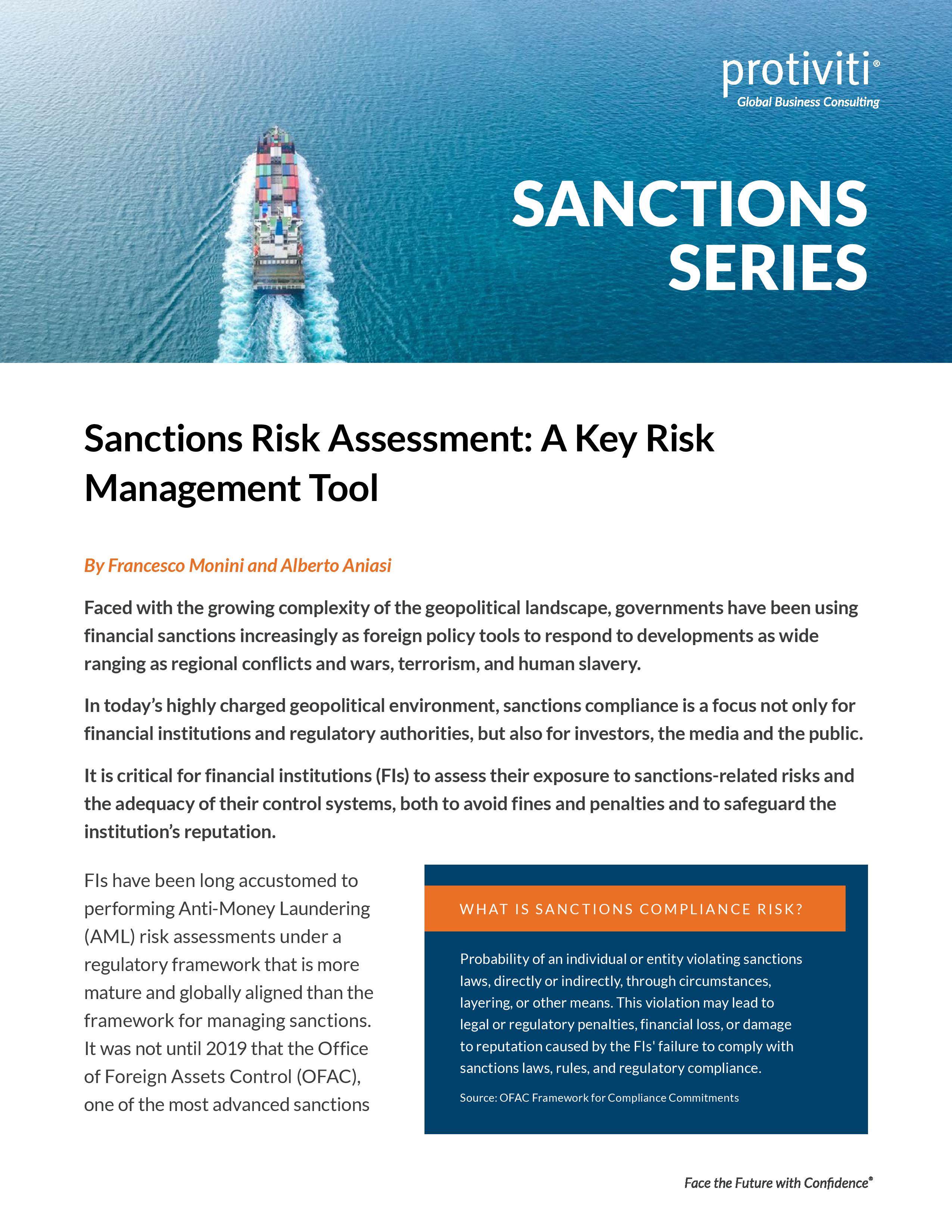 screenshot of the first page of Sanctions Risk Assessment A Key Risk Management Tool