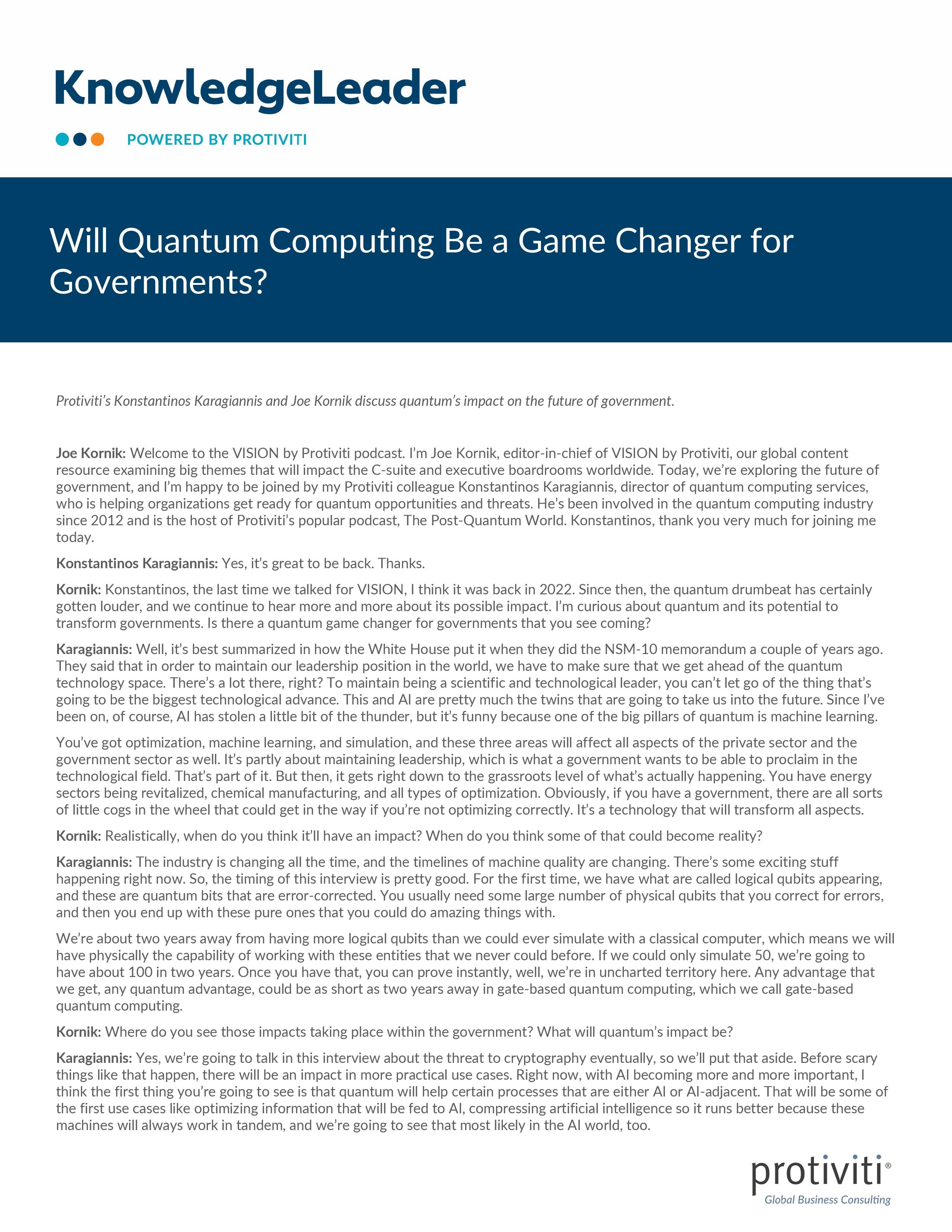 screenshot of the first page of Will Quantum Computing Be a Game Changer for Governments