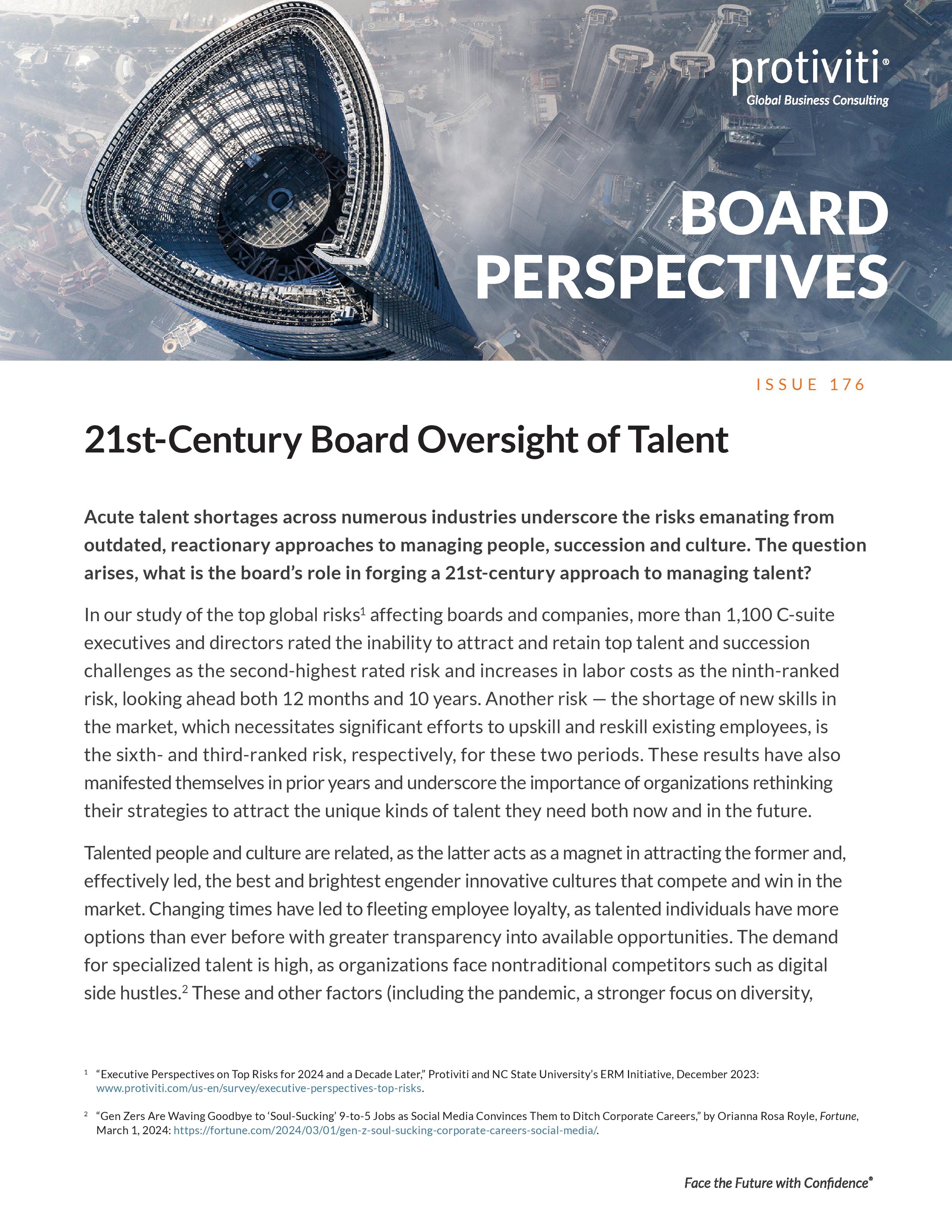 screenshot of the first page of 21st-Century Board Oversight of Talent