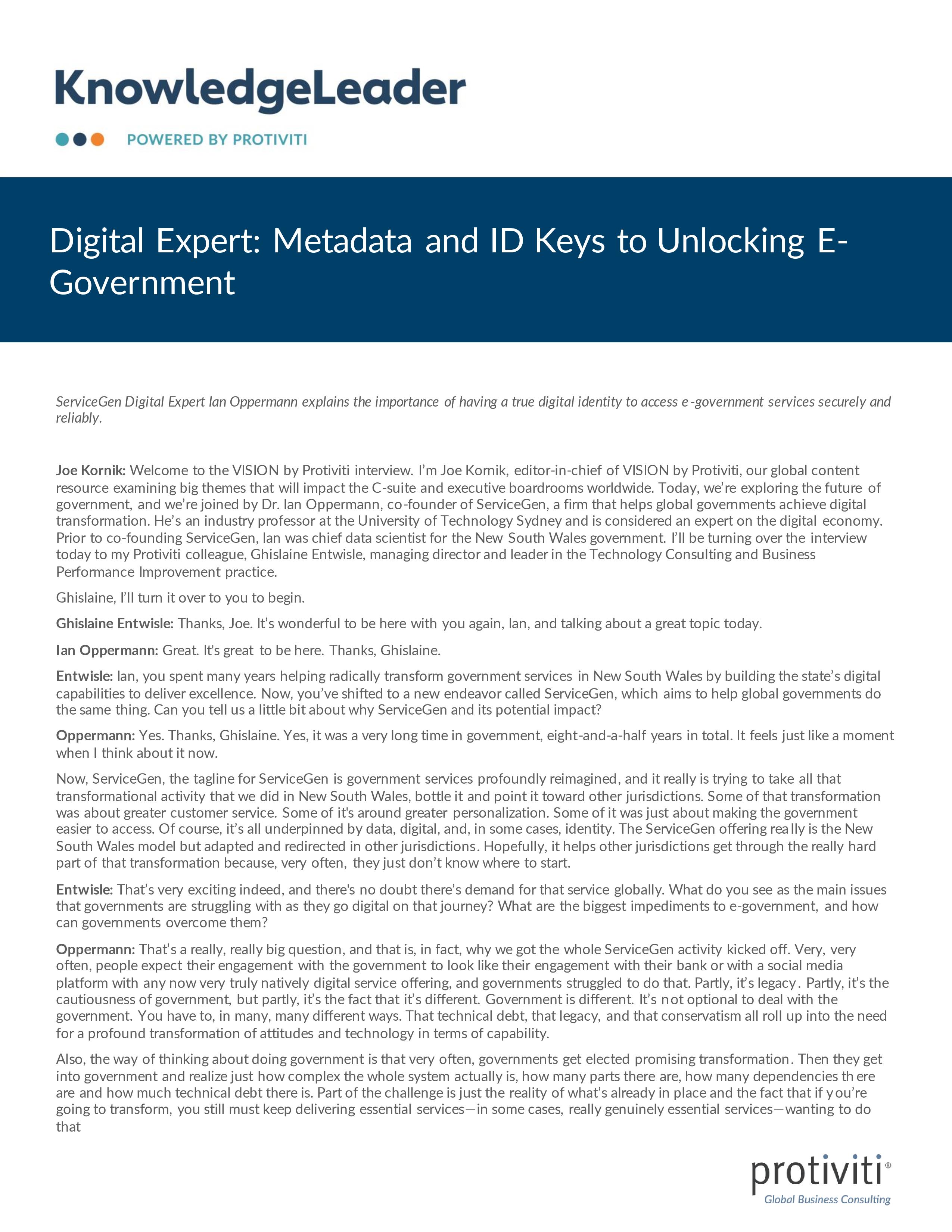 Screenshot of the first page of Digital Expert Metadata and ID Keys to Unlocking E-Government