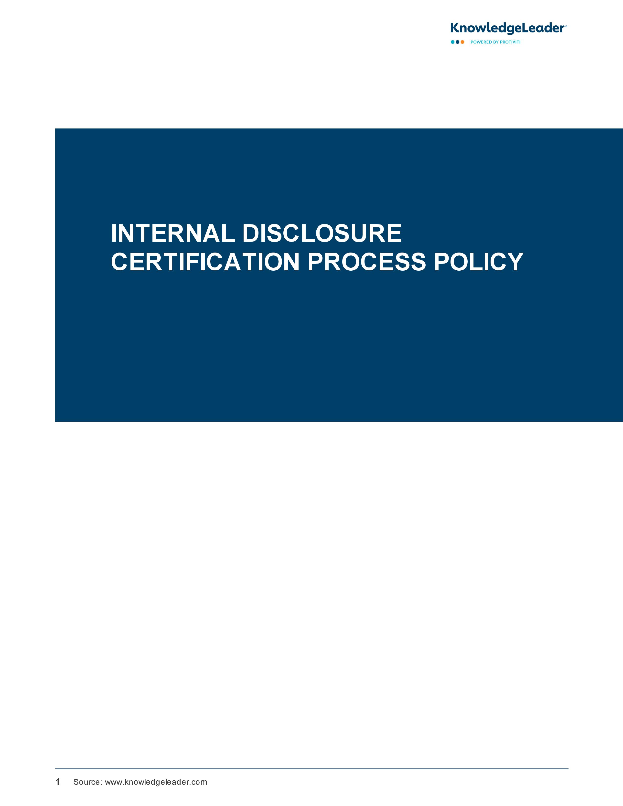 screenshot of the first page of Internal Disclosure Certification Process Policy