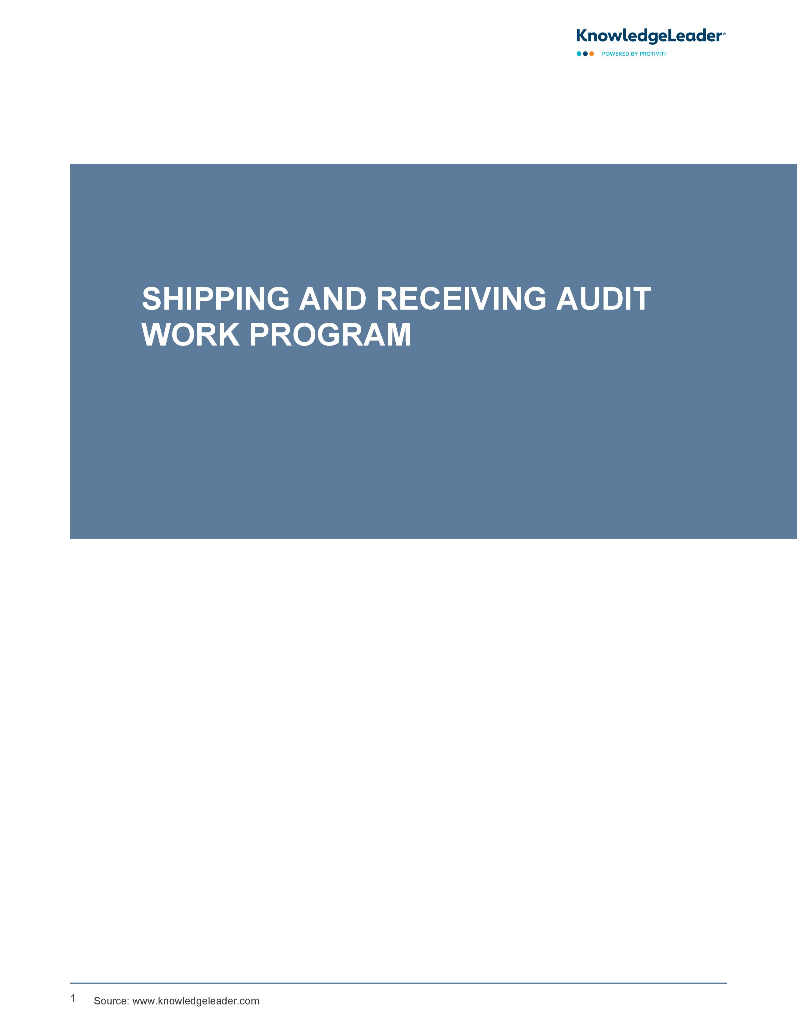screenshot of the first page of Shipping and Receiving Audit Work Program