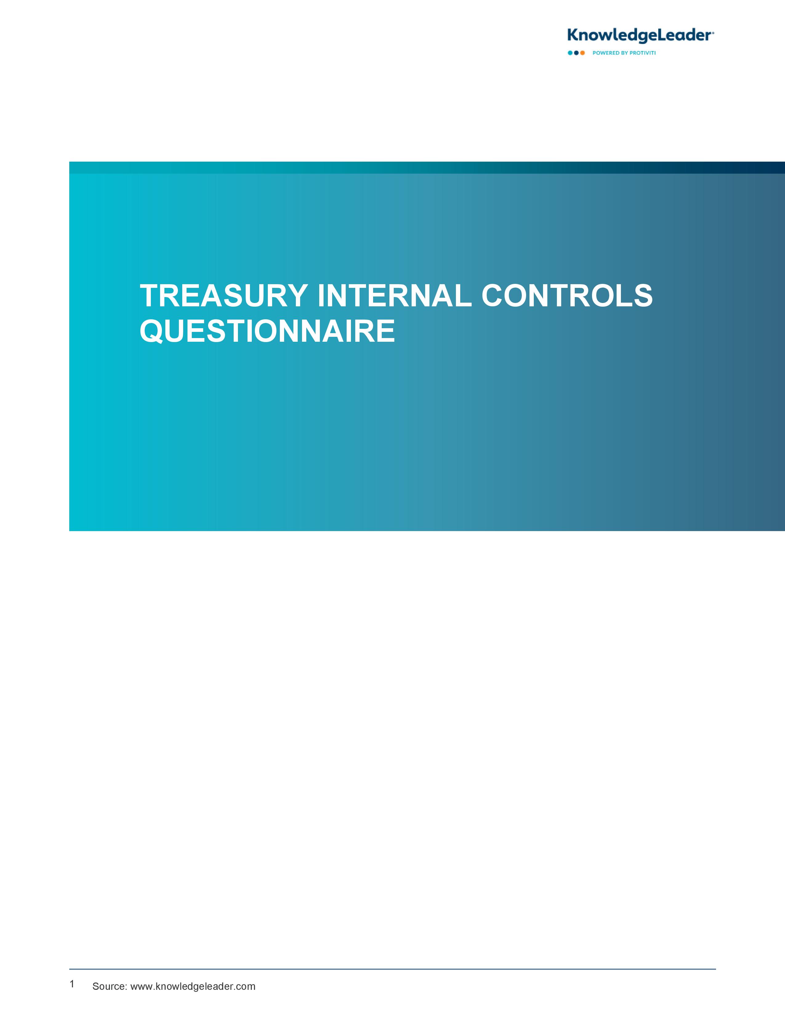 screenshot of the first page of the Treasury Internal Controls Questionnaire