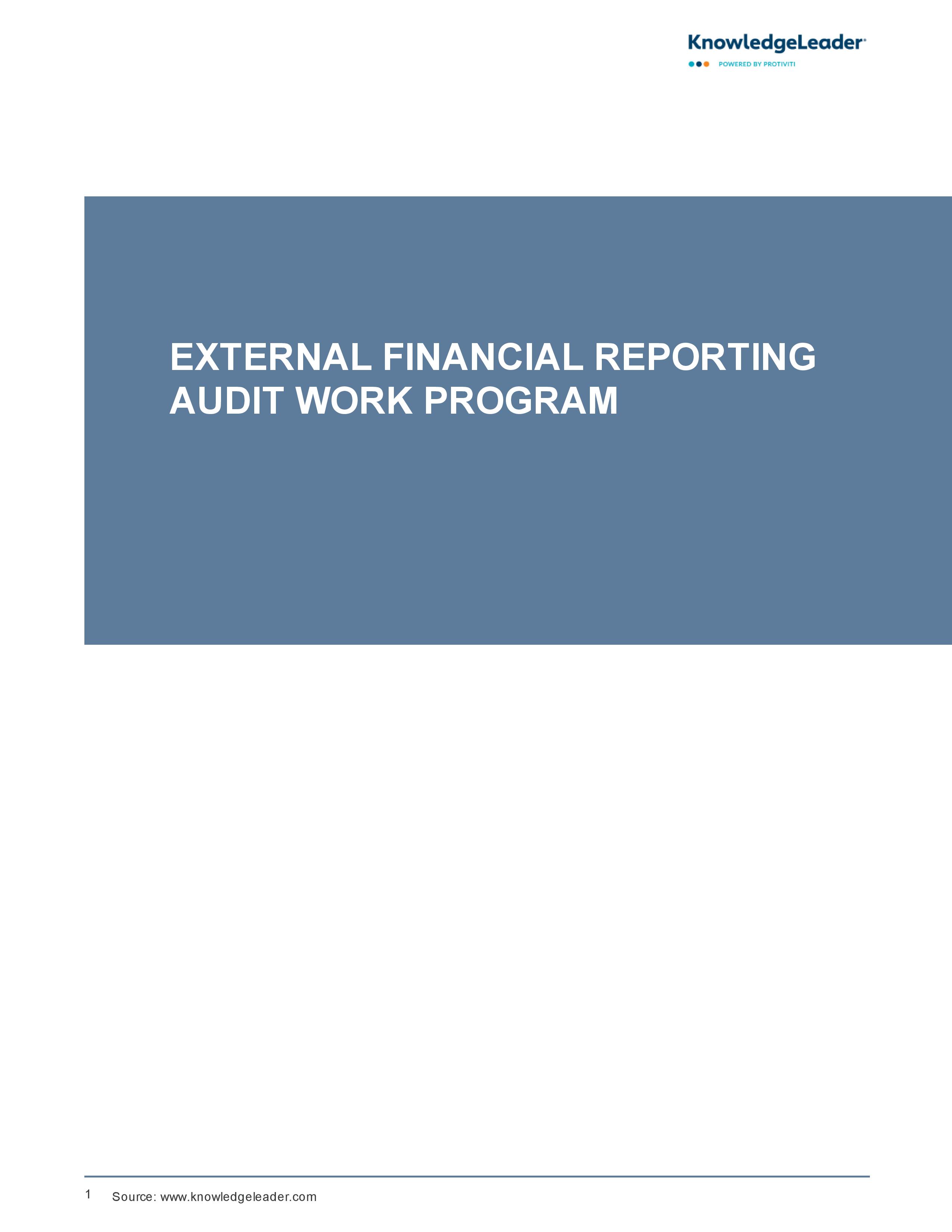 Screenshot of the first page of External Financial Reporting Audit Work Program