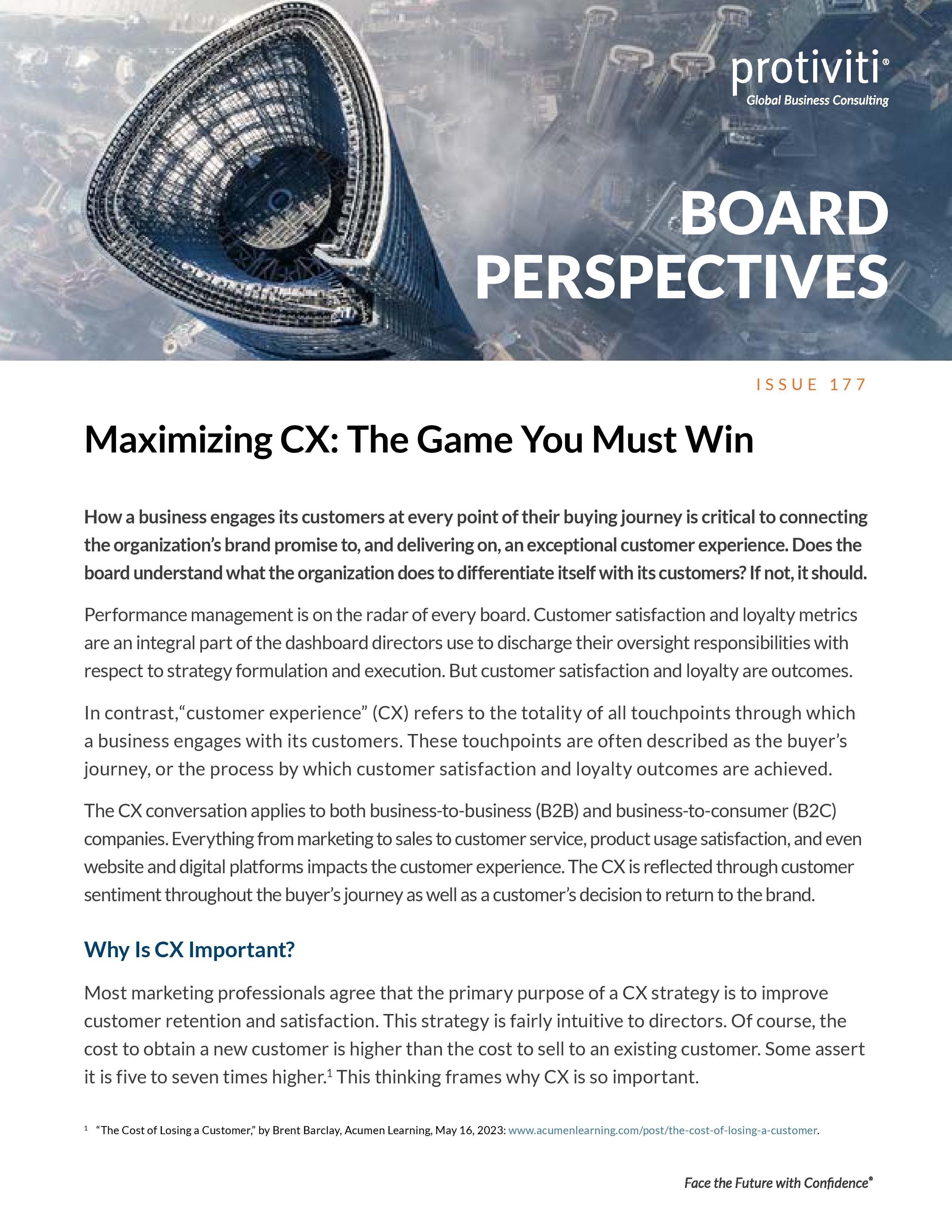 Screenshot of first page of Maximizing CX The Game You Must Win