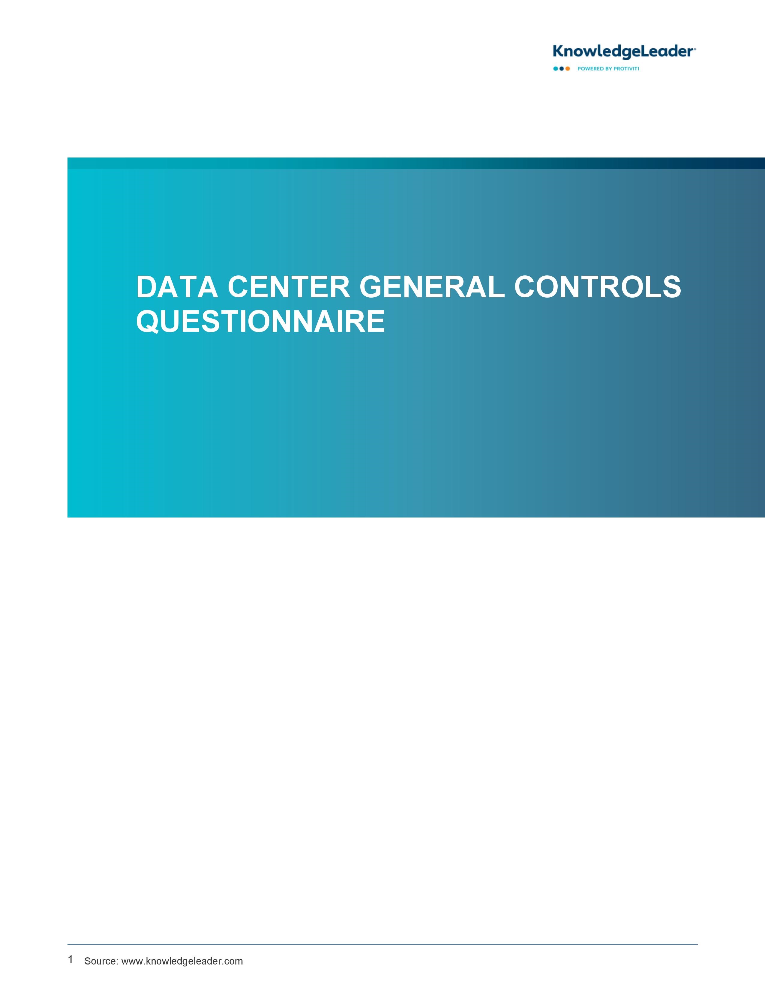 cover page of the Data Center General Controls Questionnaire