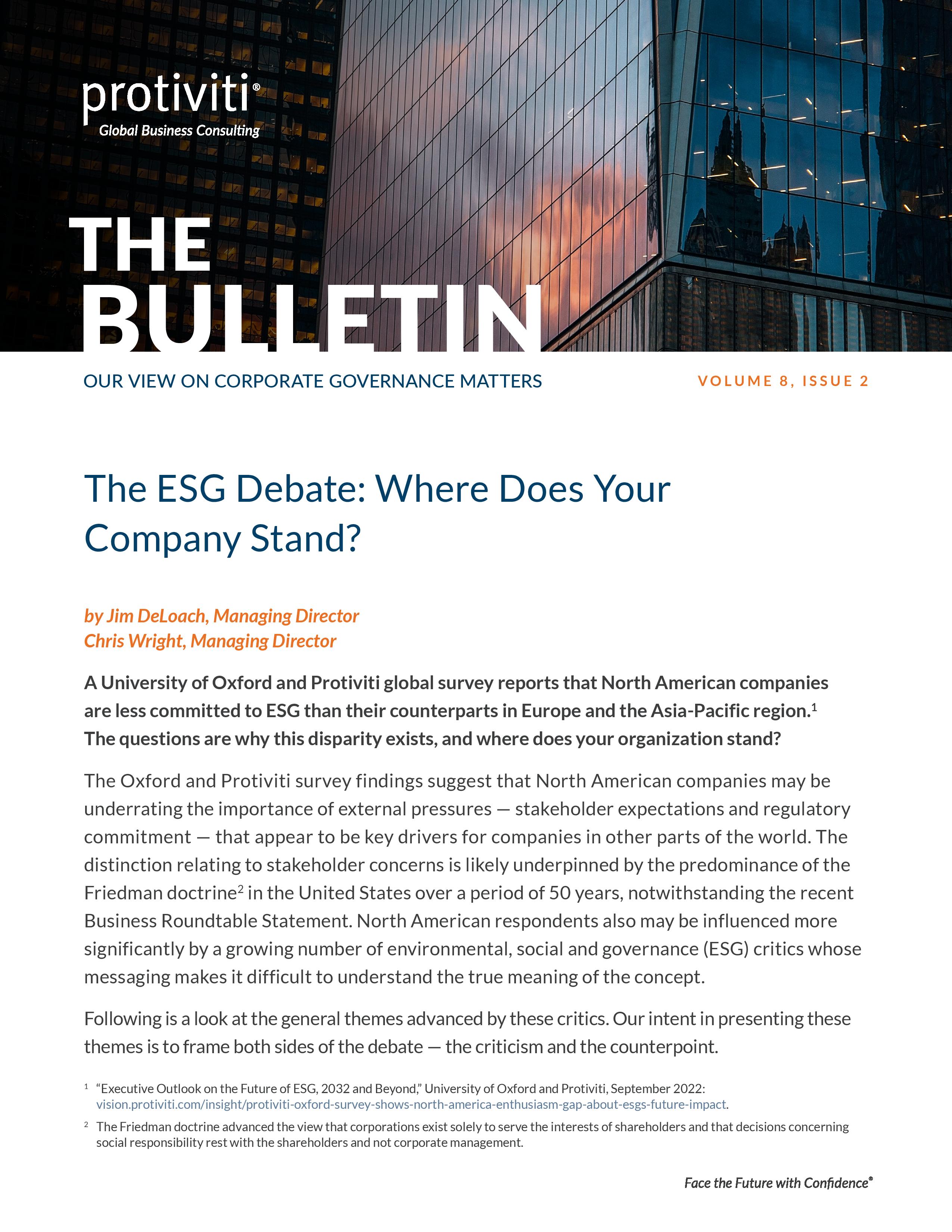 screenshot of the first page of The ESG Debate Where Does Your Company Stand