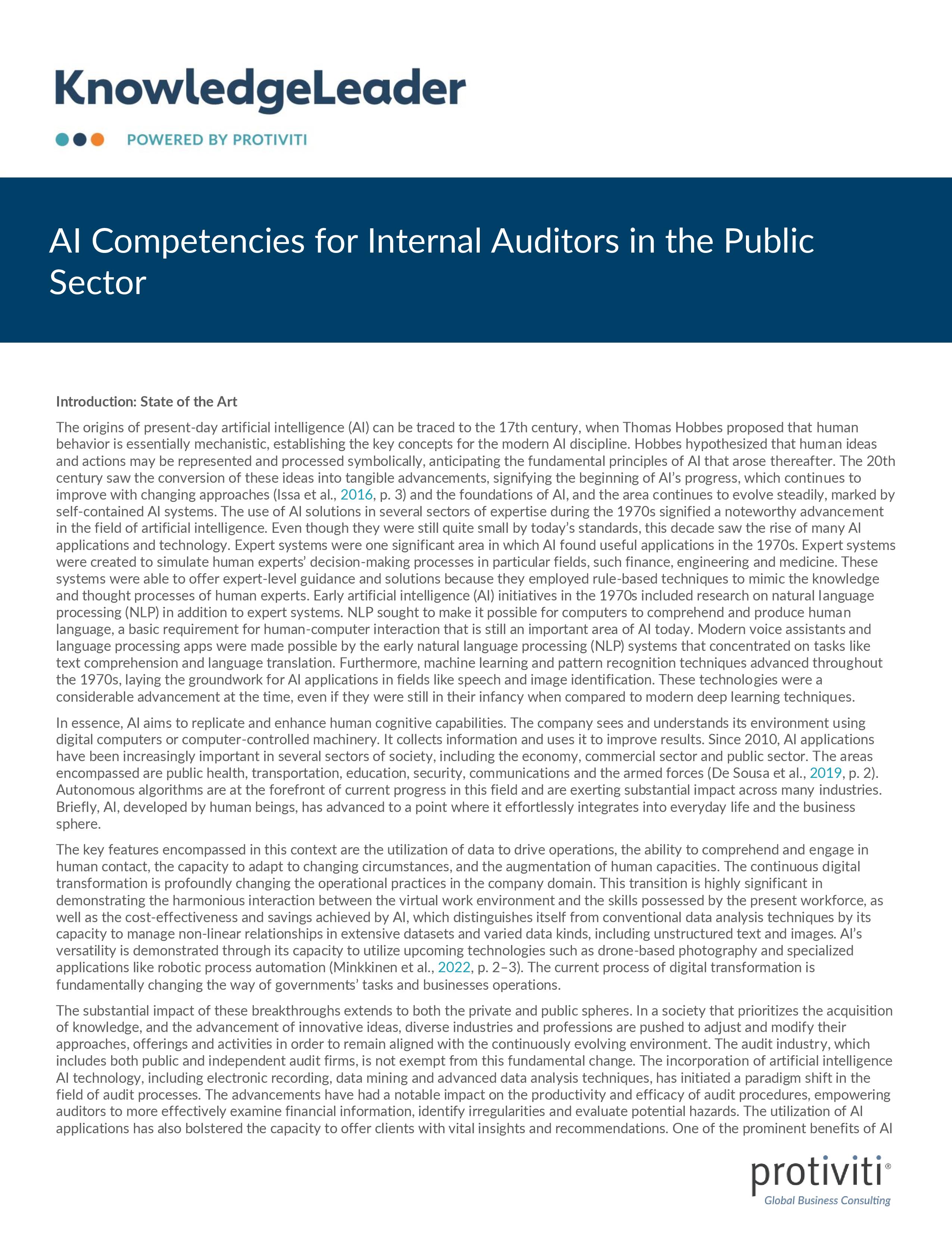 screenshot of the first page of AI Competencies for Internal Auditors in the Public Sector