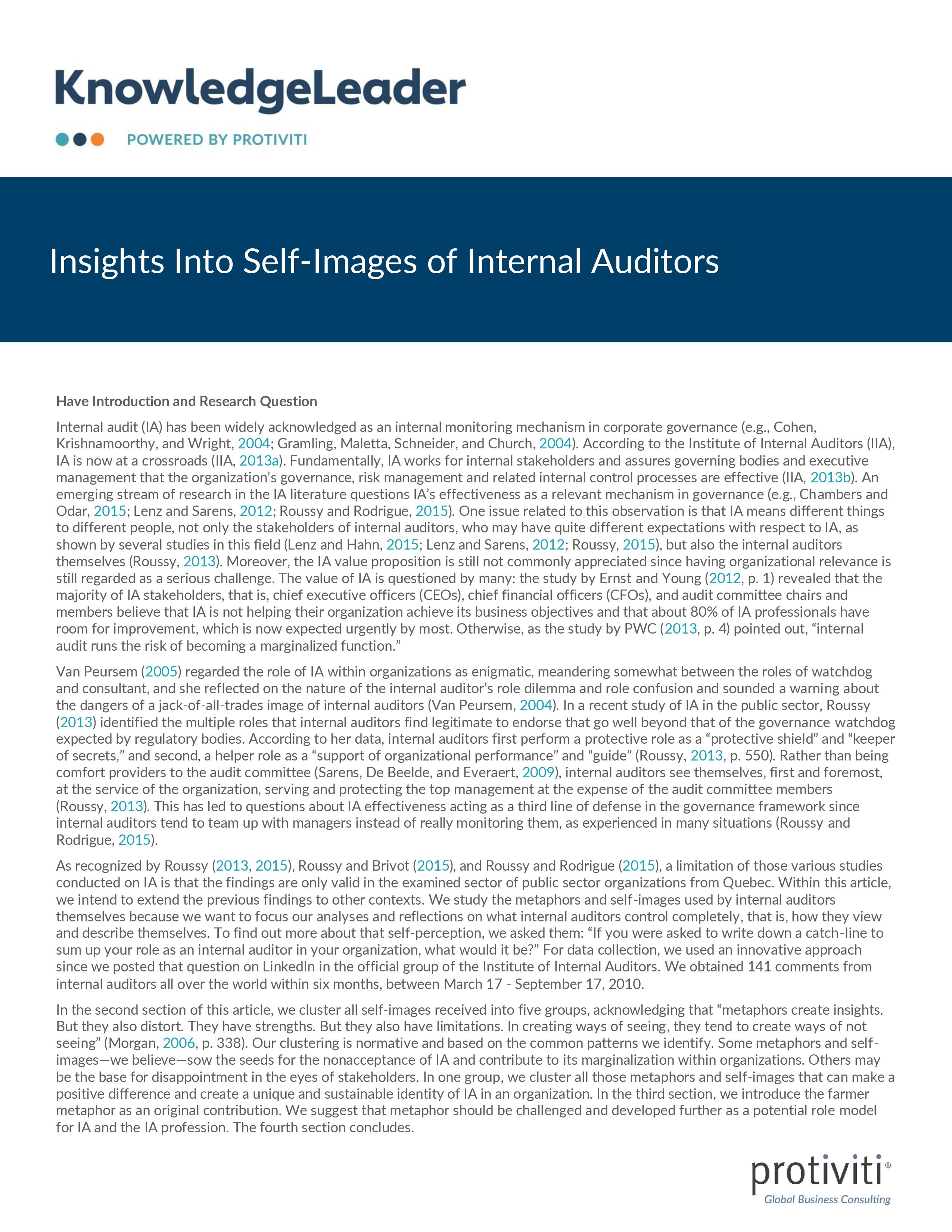 screenshot of the first page of Insights Into Self-Images of Internal Auditors