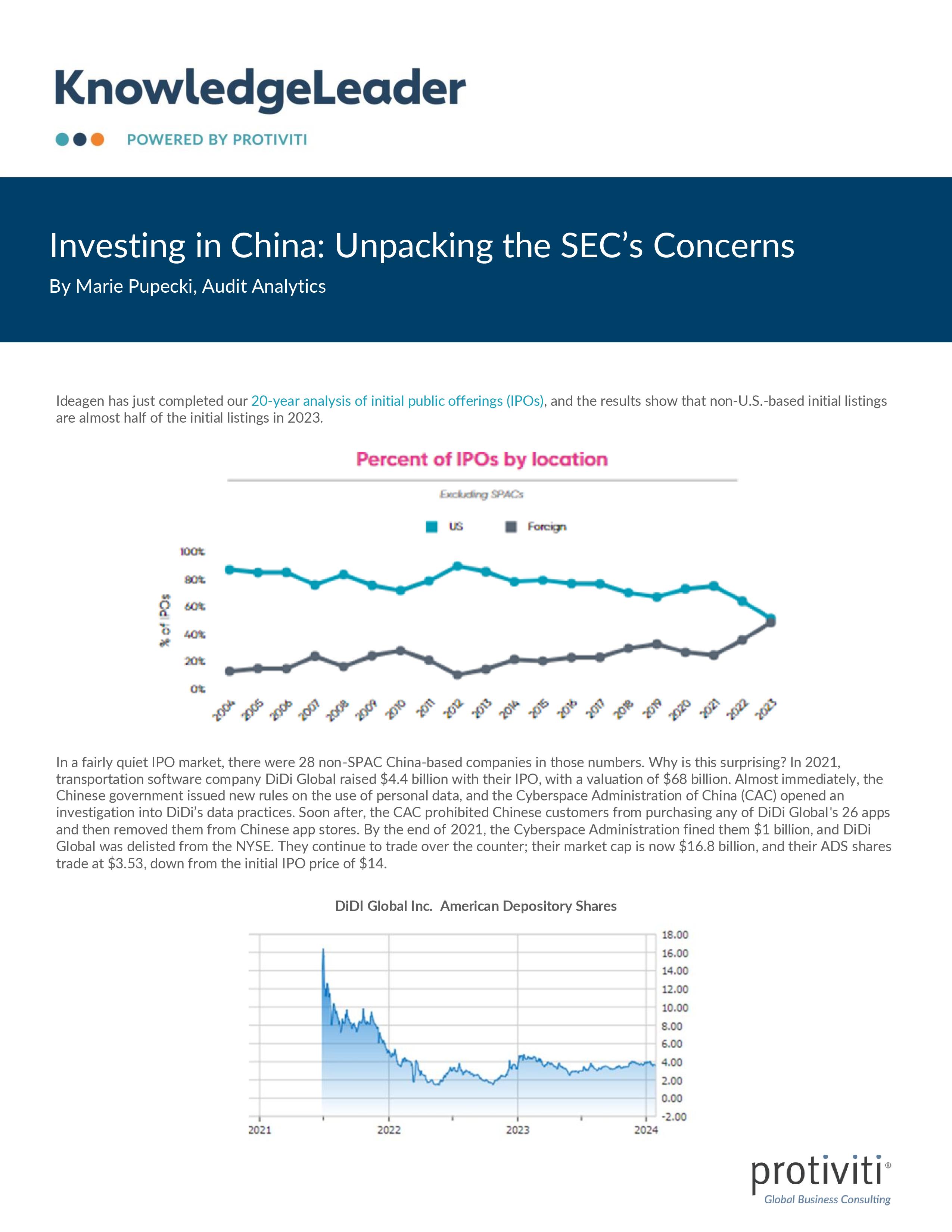 screenshot of the first page of Investing in China Unpacking the SEC’s Concerns