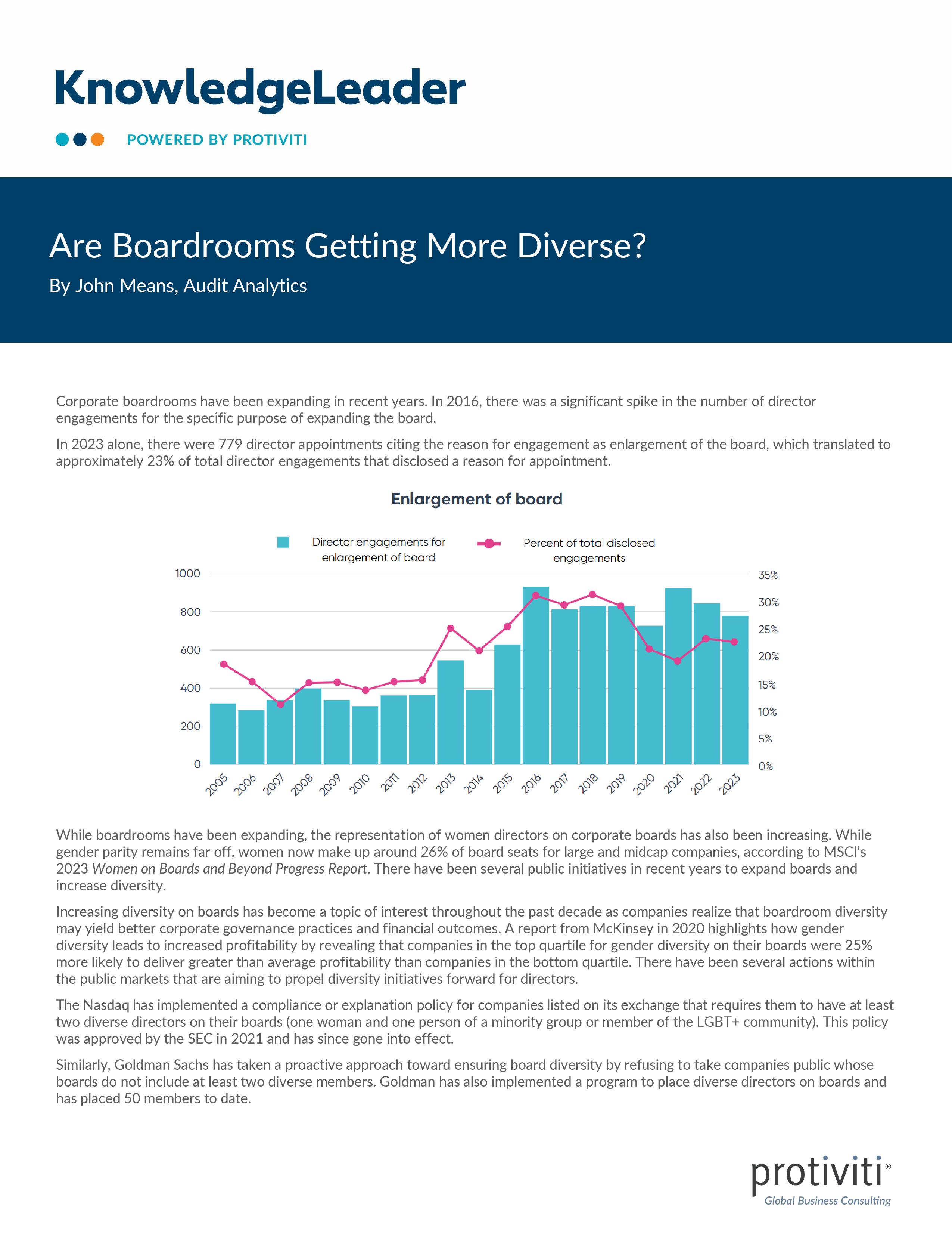 screenshot of the first page of Are Boardrooms Getting More Diverse