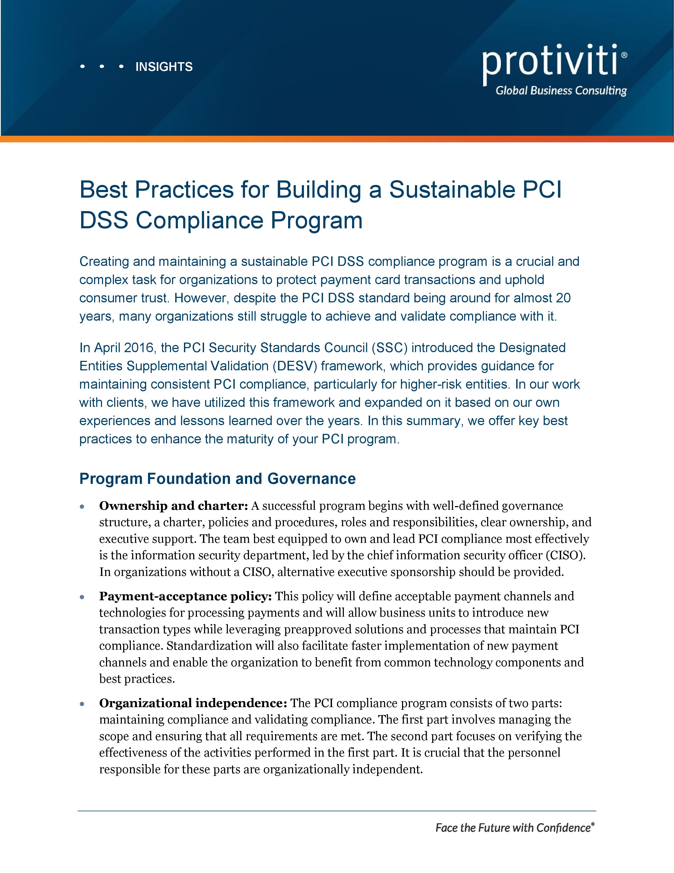 screenshot of the first page of Best Practices for Building a Sustainable PCI DSS Compliance Program