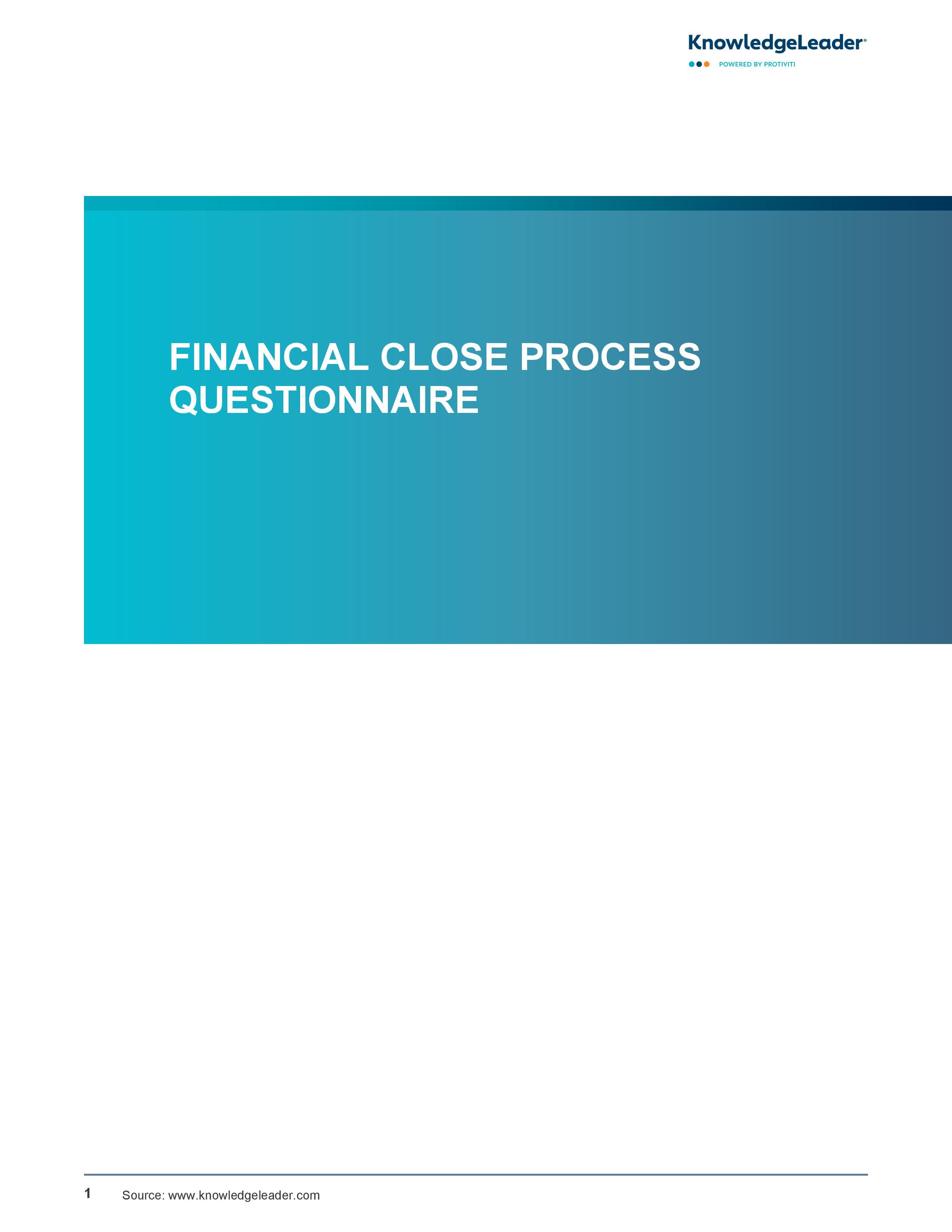 screenshot of the first page of Financial Close Process Questionnaire.