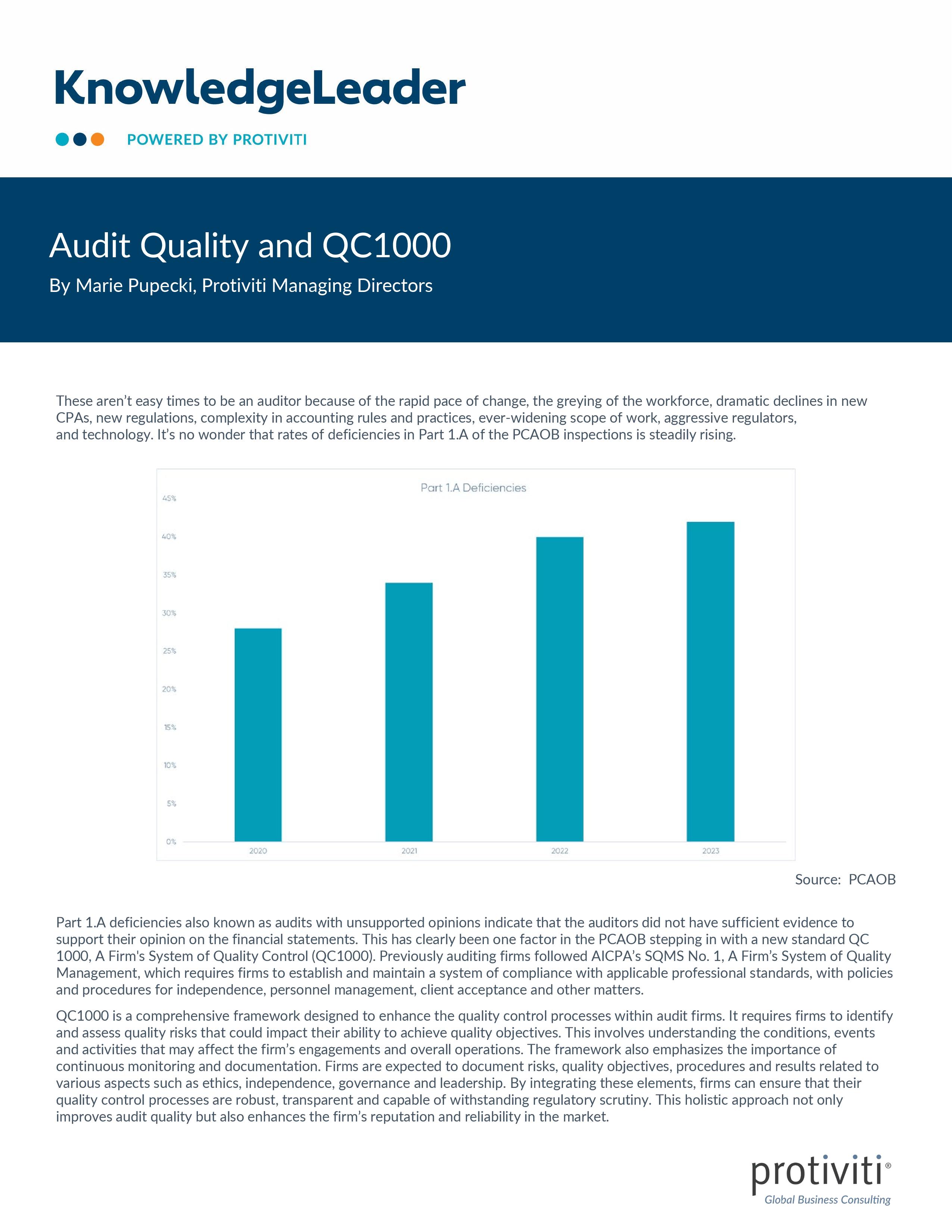 screenshot of the first page of Audit Quality and QC1000