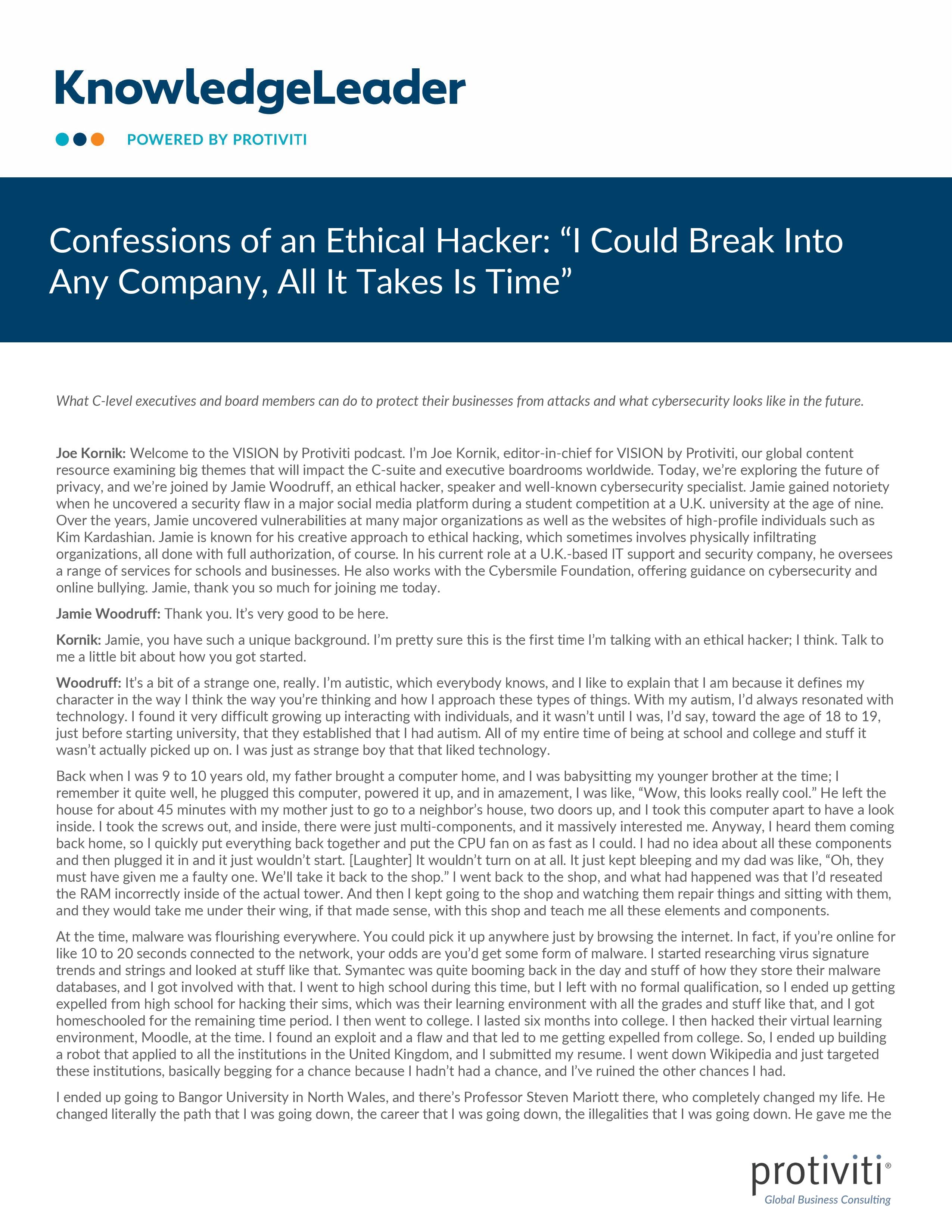 screenshot of the first page of Confessions of an Ethical Hacker I Could Break Into Any Company, All It Takes Is Time