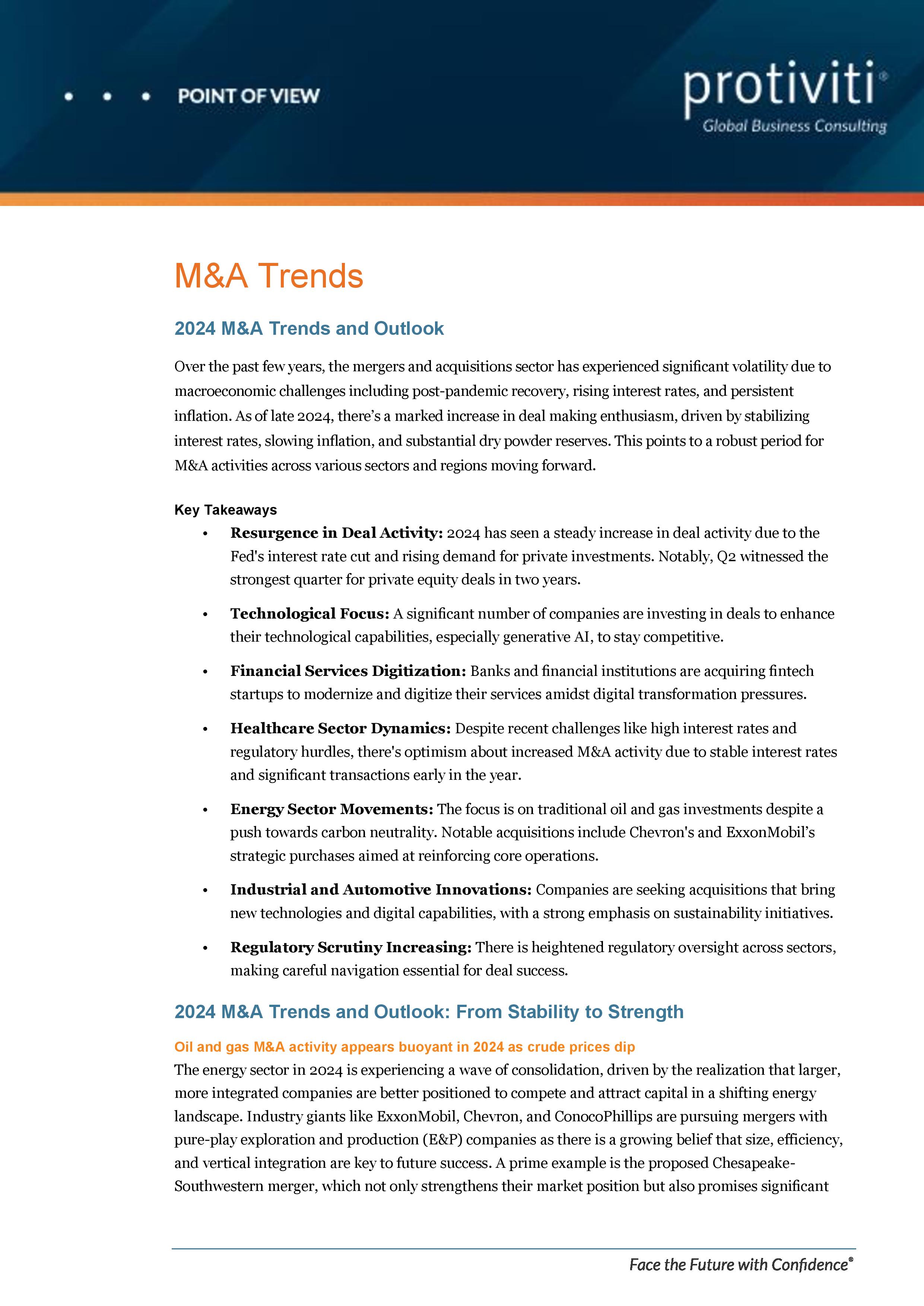 screenshot of the first page of M&A Trends Q4 2024