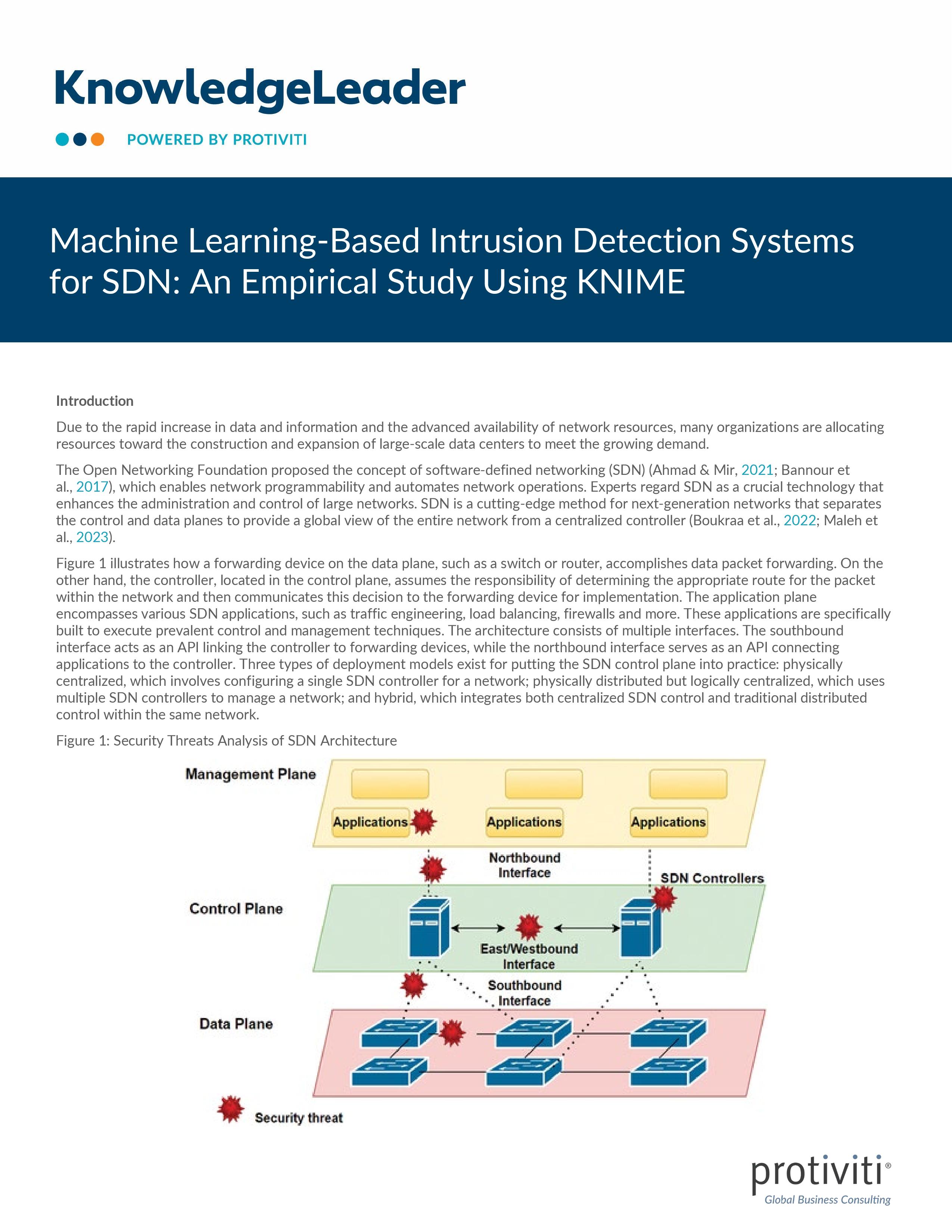 screenshot of the first page of Machine Learning-Based Intrusion Detection Systems for SDN An Empirical Study Using Knime