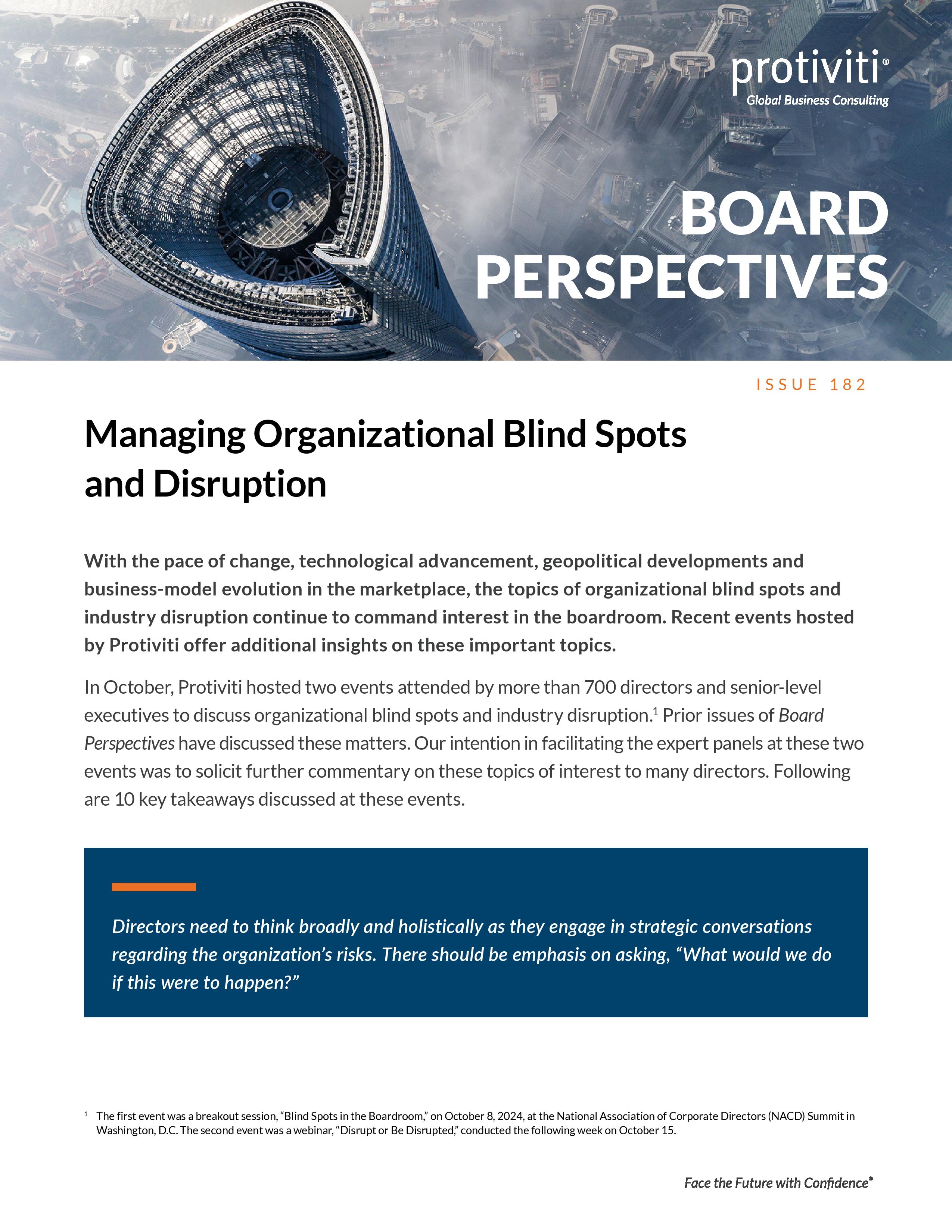 screenshot of the first page of Managing Organizational Blind Spots and Disruption