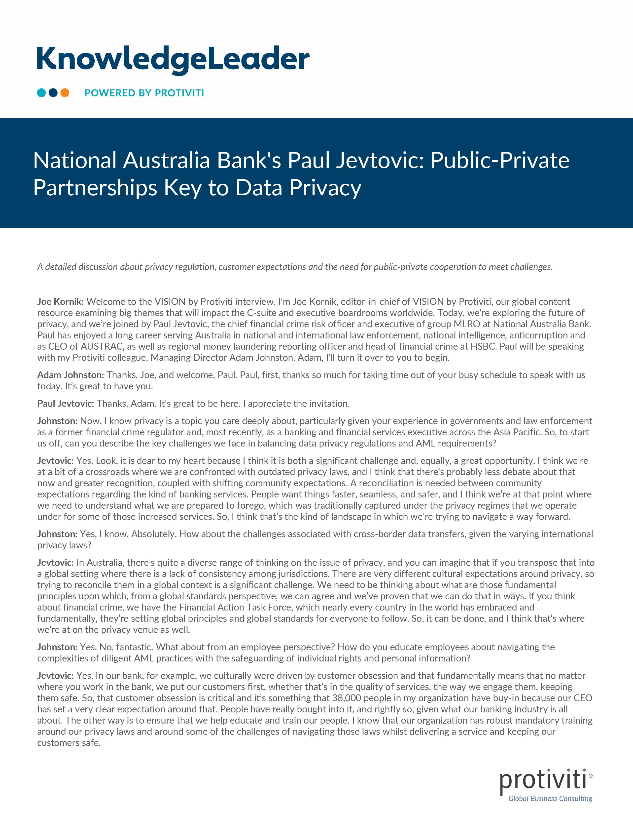 screenshot of the first page of National Australia Bank s Paul Jevtovic Public-Private Partnerships Key to Data Privacy