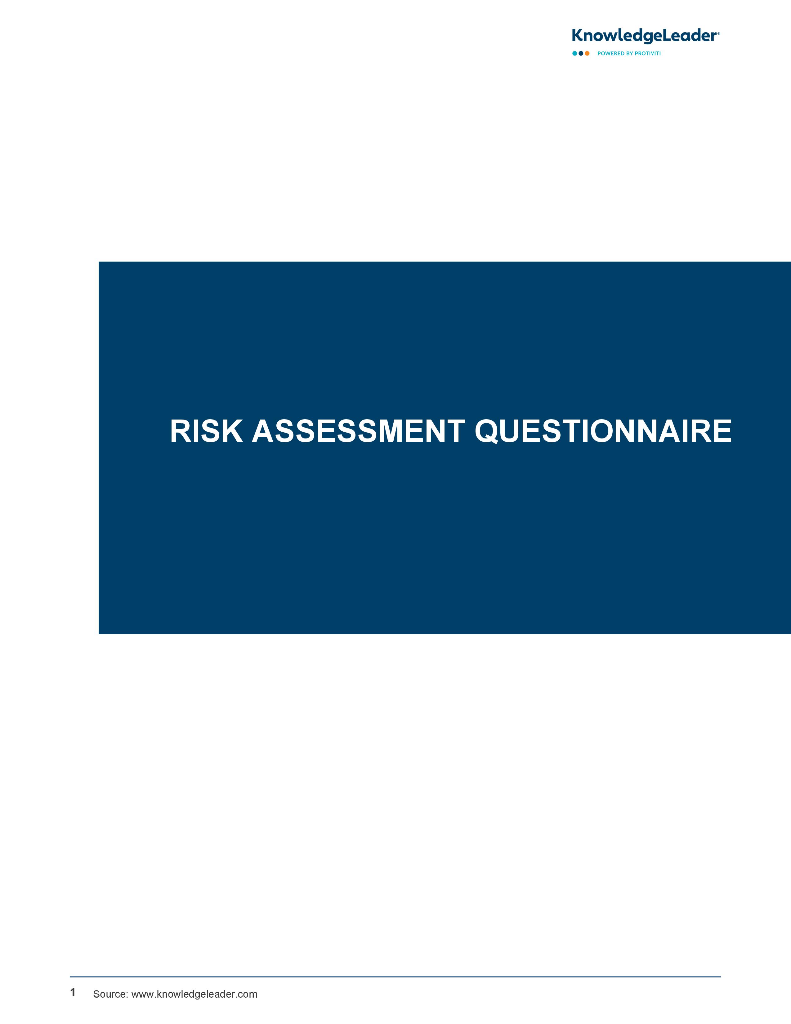 screenshot of the first page of Risk Assessment Questionnaire